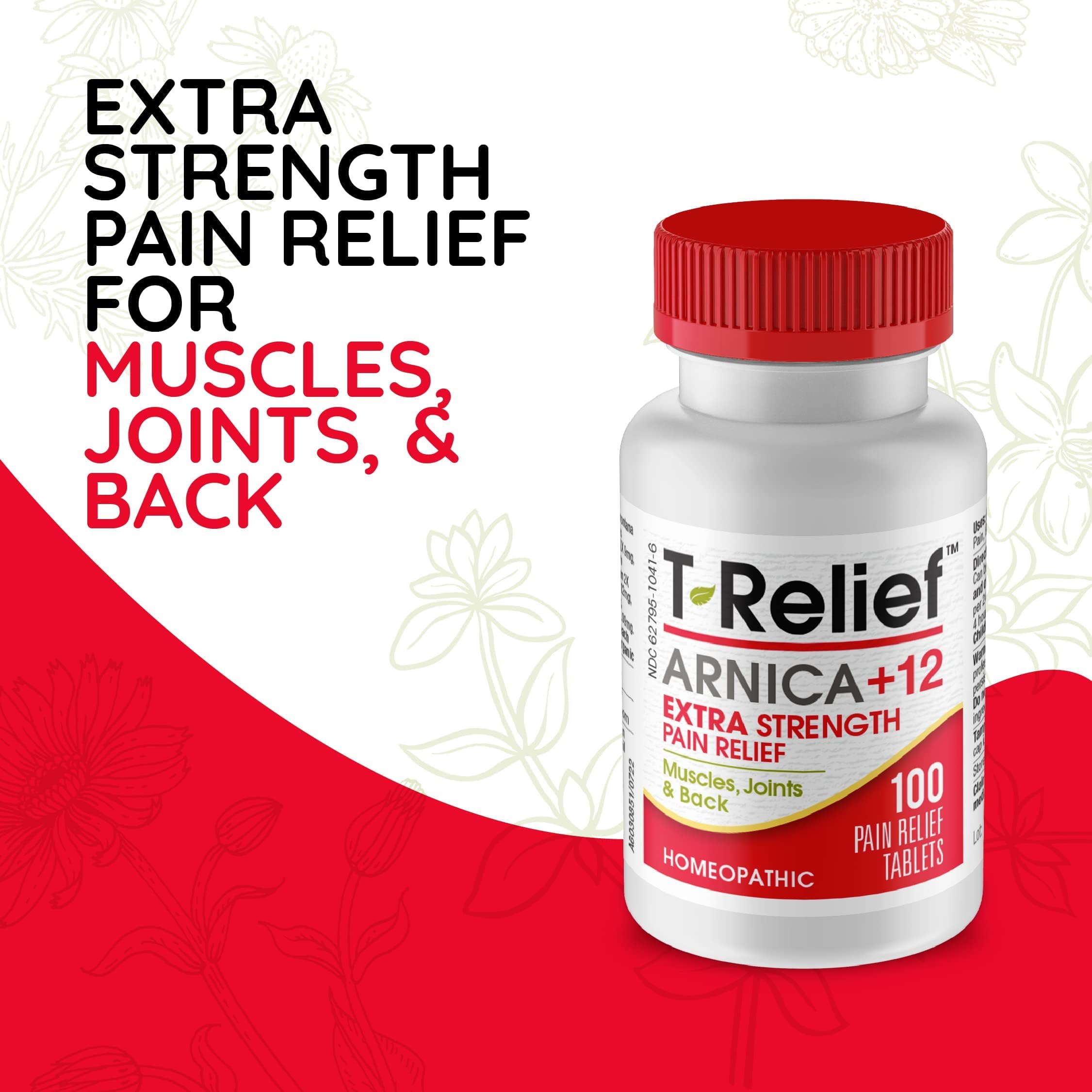 MediNatura T-Relief Extra Strength Pain Relief Arnica +12 Natural Relieving Actives for Back Pain Joint Soreness Muscle Aches & Stiffness, Whole Body Fast-Acting Relief for Women & Men - 100 Tablets MediNatura Au supplements