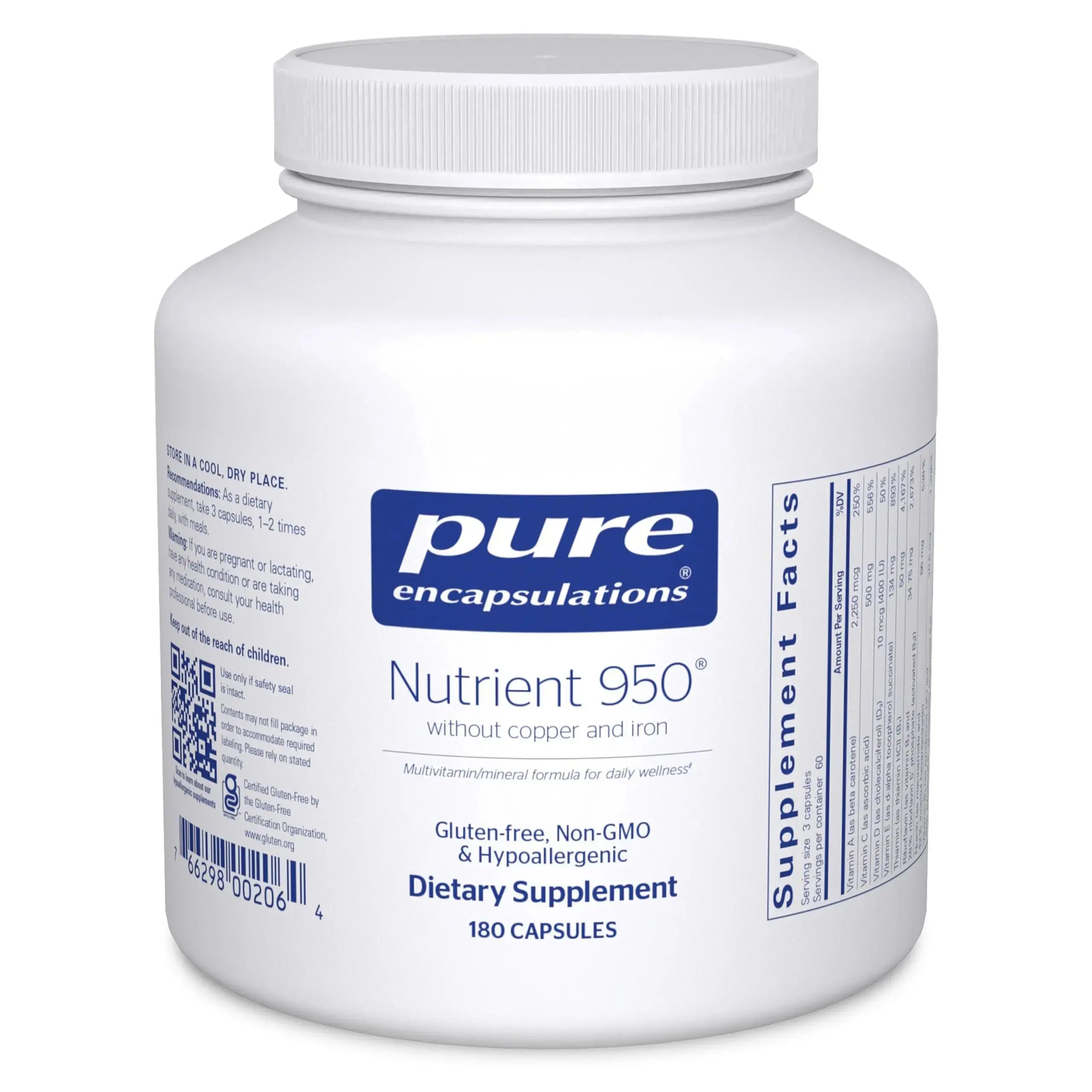 Pure Encapsulations Nutrient 950 Without Copper & Iron | Hypoallergenic Multi-Vitamin/Mineral Formula for Optimal Health | 180 Capsules Pure Encapsulations Au supplements