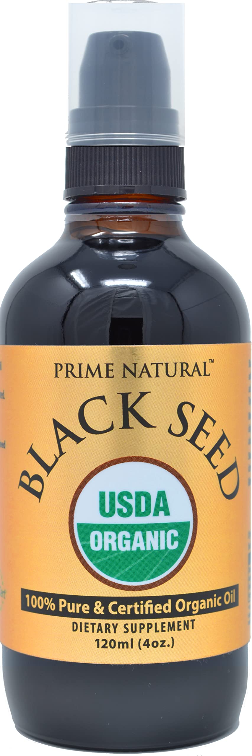 Prime Natural Organic Black Seed Oil 4oz - Cold Pressed Unrefined High Thymoquinone 1.7% USDA Certified - Turkish Origin Potent Nigella Sativa Liquid