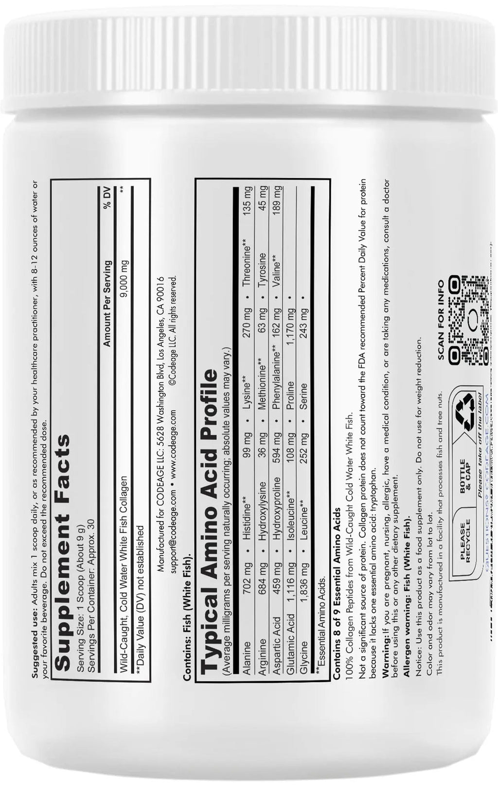 Codeage Marine Collagen Powder - Wild-Caught Hydrolyzed Fish Collagen Peptides - Type 1 & 3 Collagen Codeage Au supplements