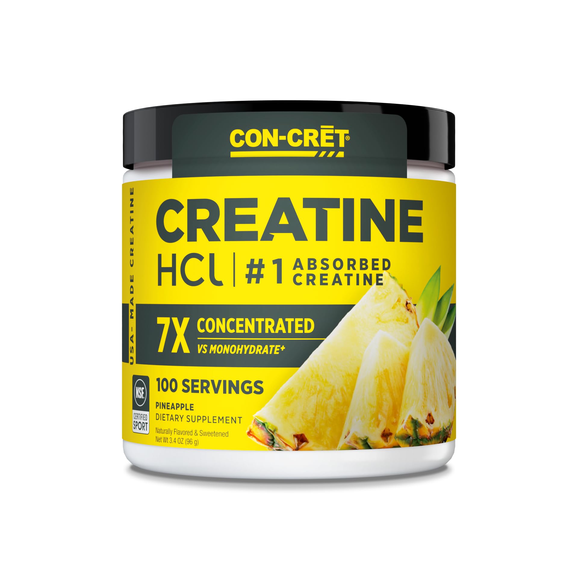 CON-CRET Creatine HCl Powder | Muscle, Cognitive, Cellular Energy Support | No Bloating or Cramps | USA Made & NSF Certified