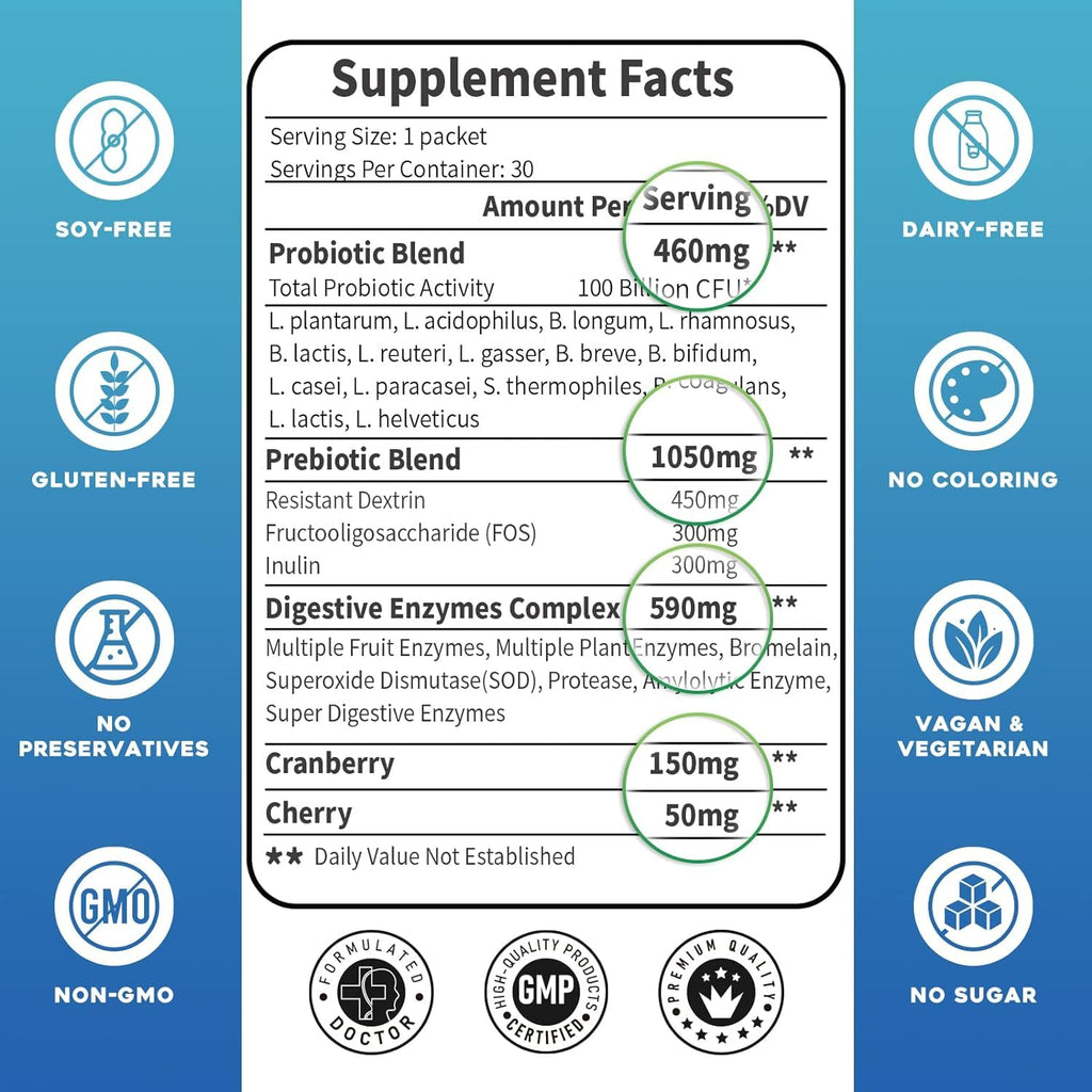 Probiotics for Women & Men - 100 Billion Plus Digestive Enzymes & Prebiotics, Highest Potency 3-in-1 Complete Probiotics for Digestive Health, Immune Support ZEBORA Au supplements
