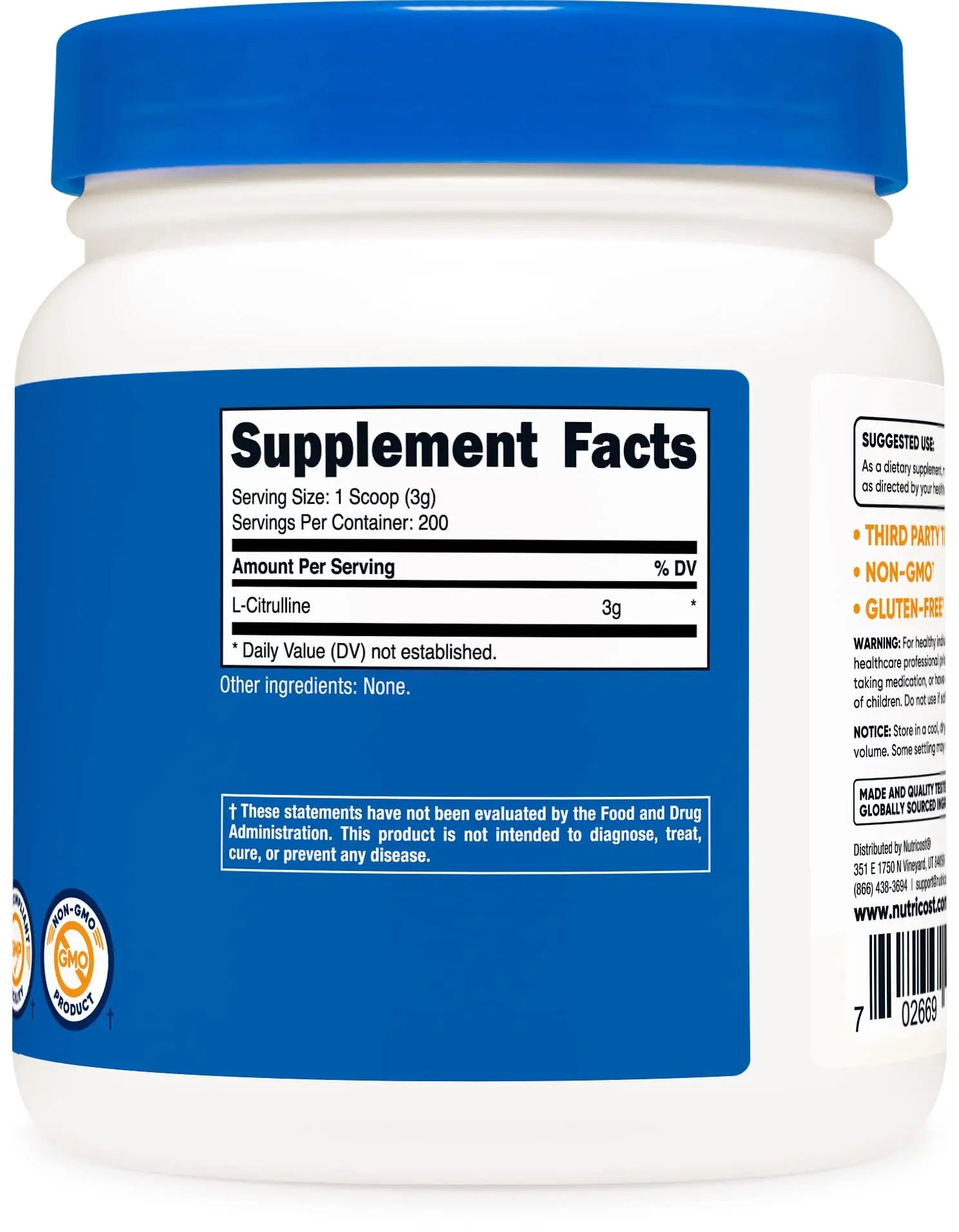 Nutricost Pure L-Citrulline (Base) Powder (600 Grams) Nutricost Au supplements