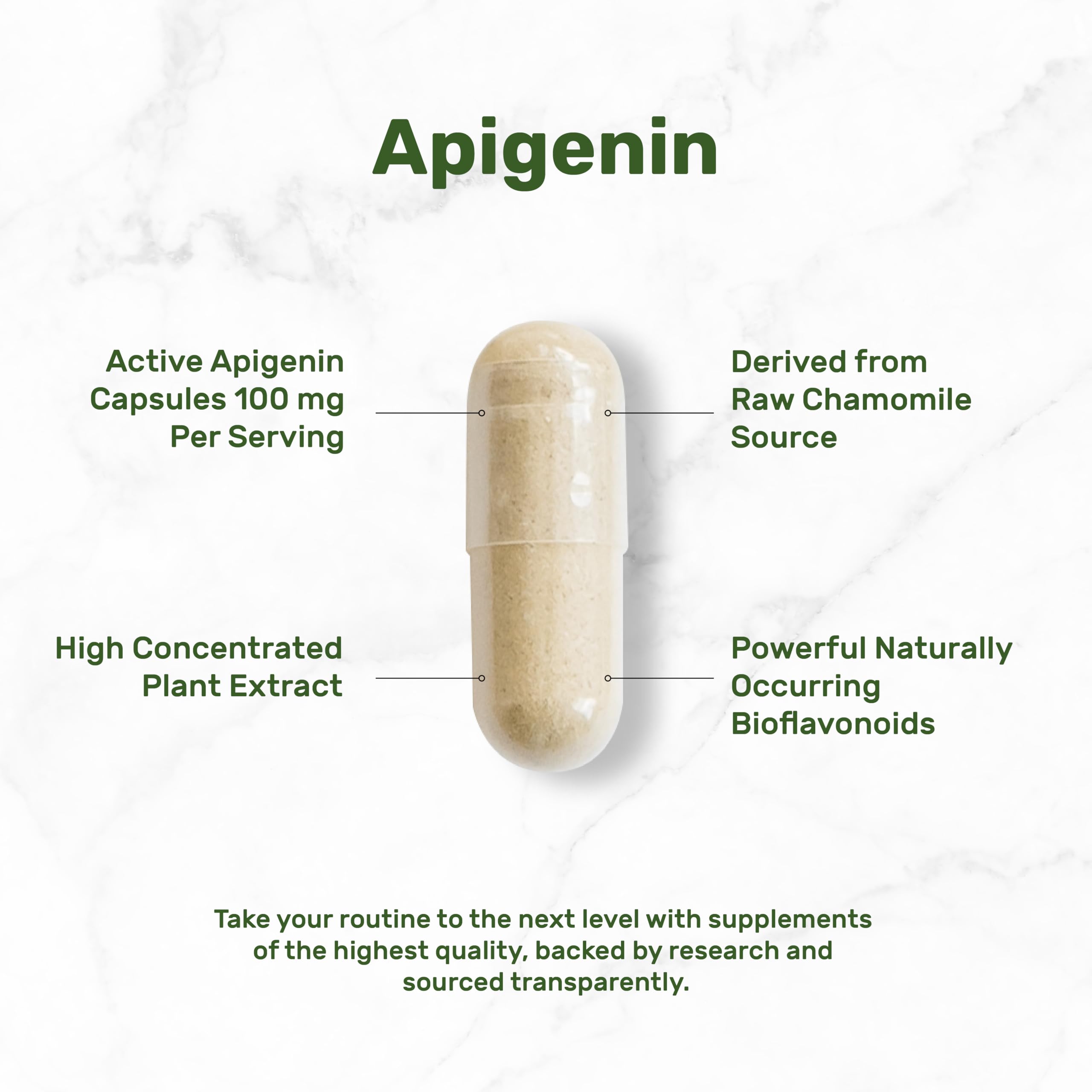Apigenin, 100mg Per Serving, 240 Capsules – Raw Plant Extract from Chamomile Flower – Active Bioflavonoids & Antioxidants