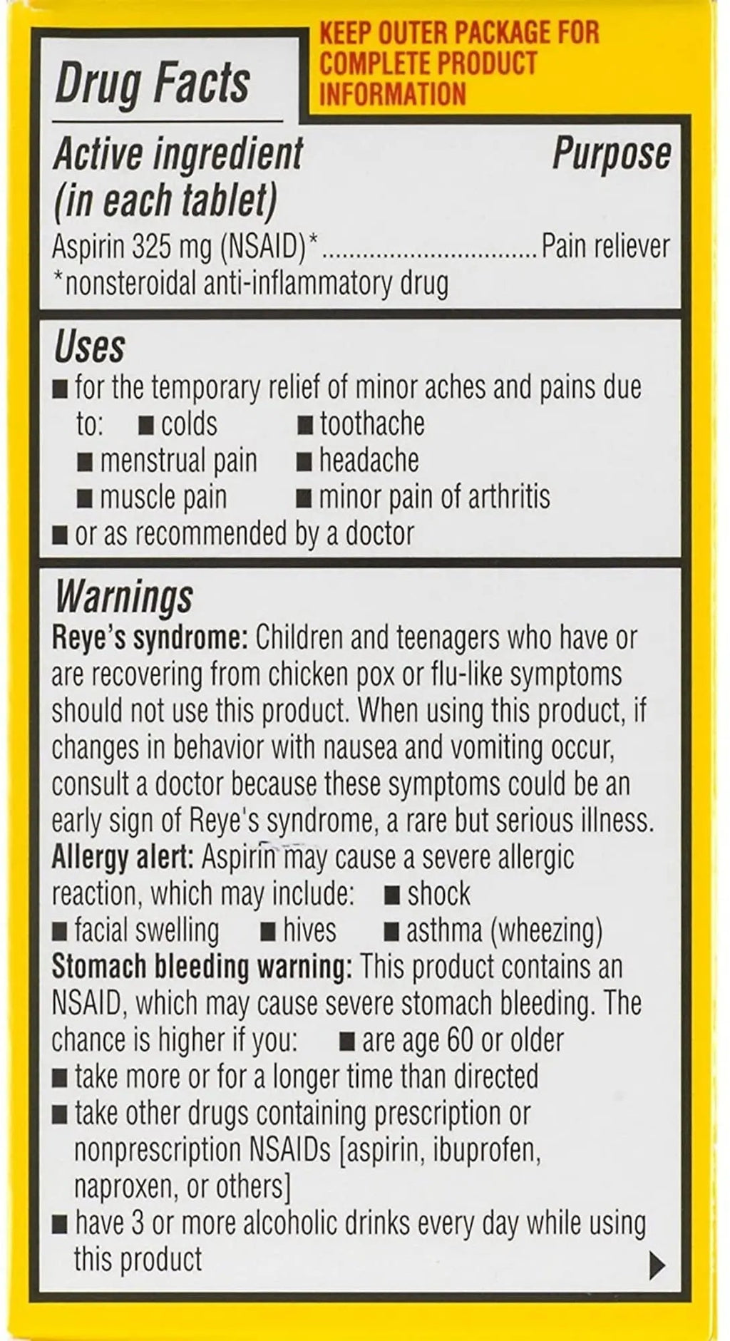 Ecotrin Regular Strength 325mg Aspirin Safetey Coated Tablets, Arthritis, Toothache & Headache Relief Designed to Protect the Stomach, 125 Count Ecotrin Au supplements