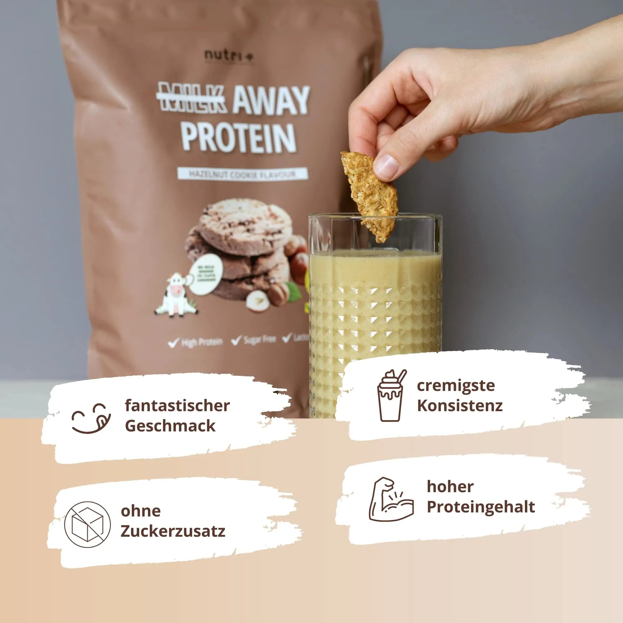 Vegan Protein Powder Hazelnut Cookie - Milk Away Vegan Protein Without Soy 1kg Nutri + Au supplements