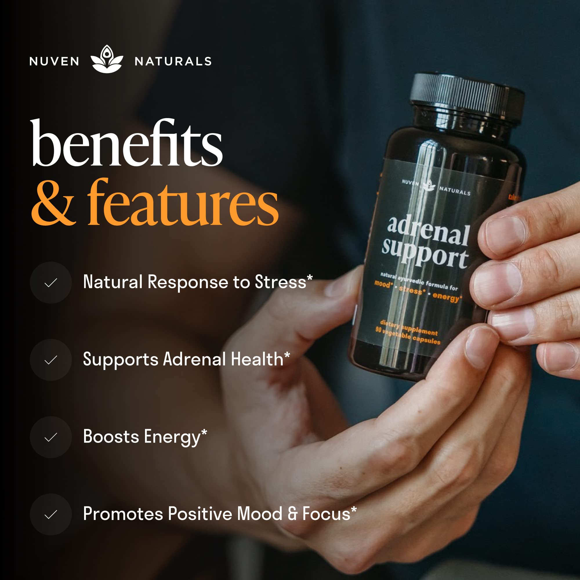 Nuven Naturals Adrenal Support - Cortisol Manager & Adrenal Support Supplements with Ashwagandha Extract, Rhodiola Rosea, Holy Basil to Help Stress, Fatigue & Energy | Adaptogens | 90 Capsules Nuven Naturals Au supplements