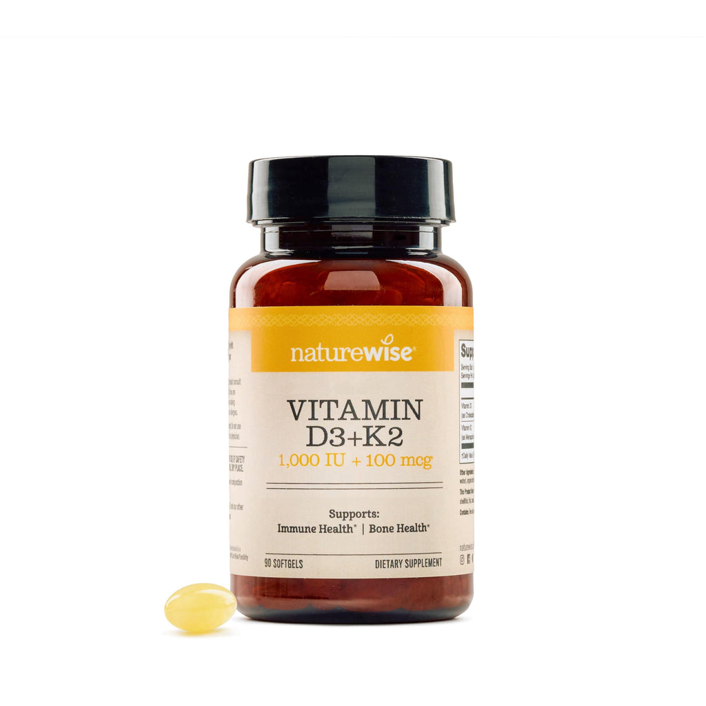 NatureWise Vitamin D3 1000IU + K2 (MK7) 100mcg with Organic Extra Virgin Coconut Oil - Supports Calcium Absorption, Bone & Immune Health - Non-GMO