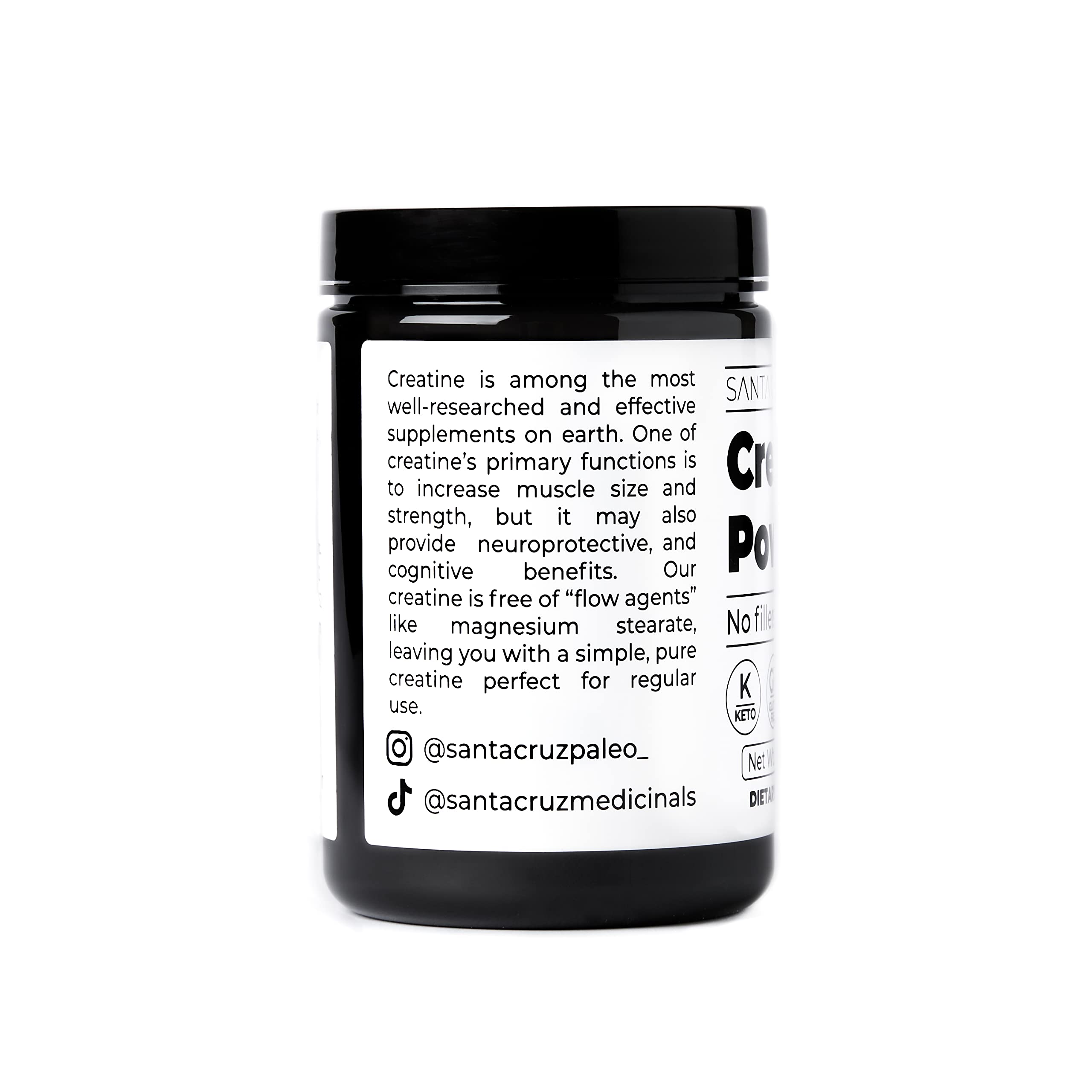 Santa Cruz Paleo, Creatine Monohydrate Powder Micronized, Unflavored Pre Workout and Muscle Support Supplement, Gluten Free Keto, Mix with Water or Shakes