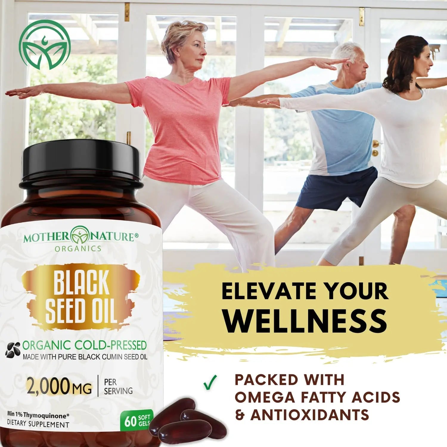 Organic Black Seed Oil 2000mg - 60 Softgel Capsules (Non-GMO) Premium Cold-Pressed Mother Nature Organics Superfoods for Organic Living Au supplements