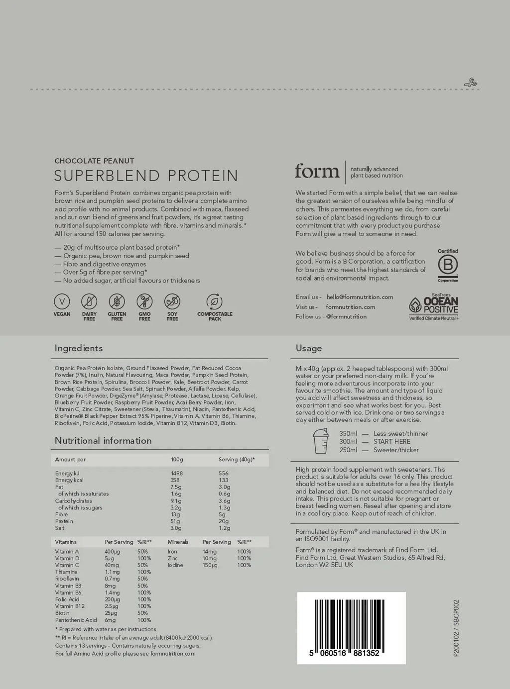 Form Superblend Protein - Vegan Protein Powder with Superfoods, Vitamins and Minerals Form Au supplements