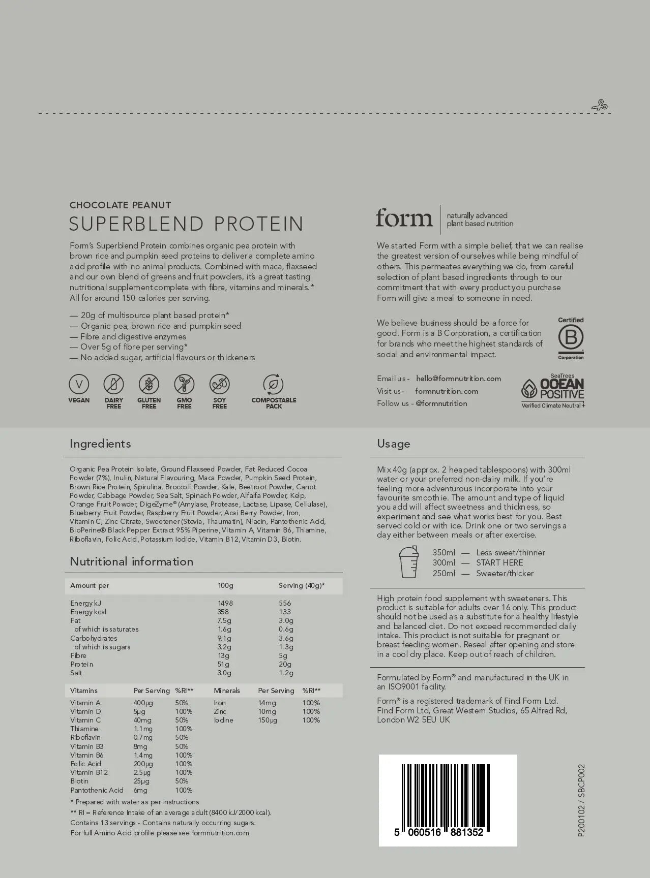 Form Superblend Protein - Vegan Protein Powder with Superfoods, Vitamins and Minerals Form Au supplements