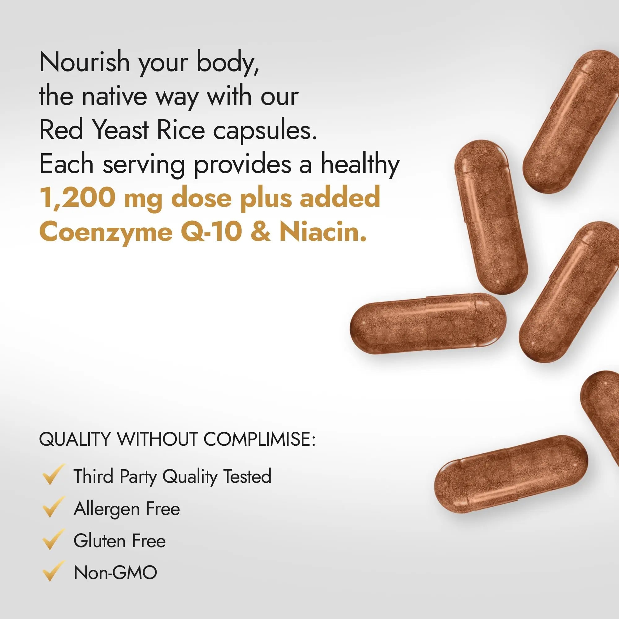 Native Oasis (2 Bottles) Red Yeast Rice 1,200 mg. Capsules Made with CoQ10 and Flush Native Oasis Au supplements