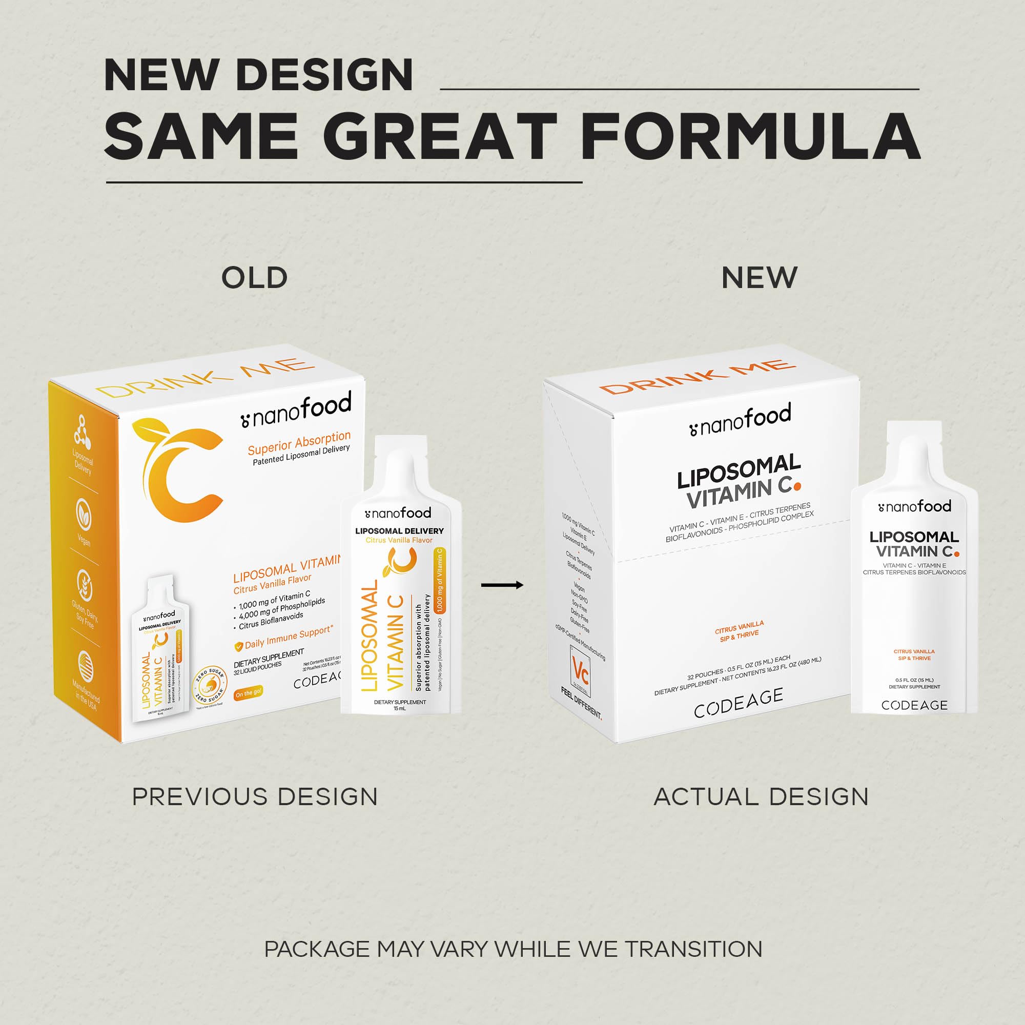 Codeage Liposomal Vitamin C Liquid 1000mg Vitamin C, 4000mg Essential Phospholipids, Supplement For Daily Immune Support, Liposomes For Absorption, Citrus Bioflavonoids, Vitamin E, Non-GMO, 32 Pouches Codeage Au supplements
