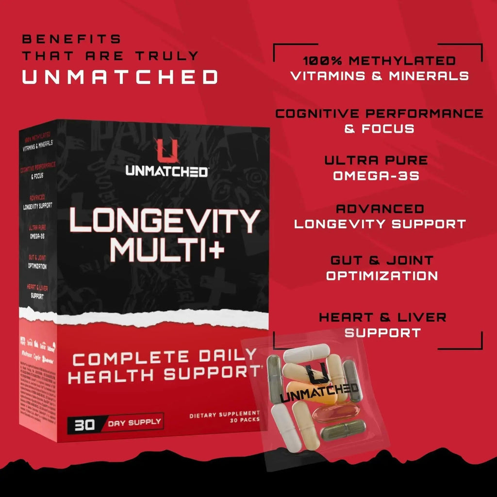 Unmatched Longevity Multi+ | Complete Daily Health Support | Methylated Vitamins & Minerals, Omega-3s, Nootropics, & Longevity Agents | Unmatched Au supplements