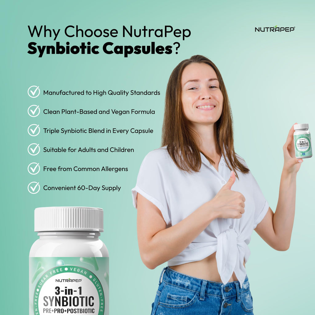 NutraPep Synbiotics Probiotic Prebiotic Postbiotic - Daily Gut Health Support with Pre Pro & Post Biotics for Men Women - Digestive & Immune Support Balance Synbiotic Supplement - Vegan Gluten Free NutraPep Au supplements