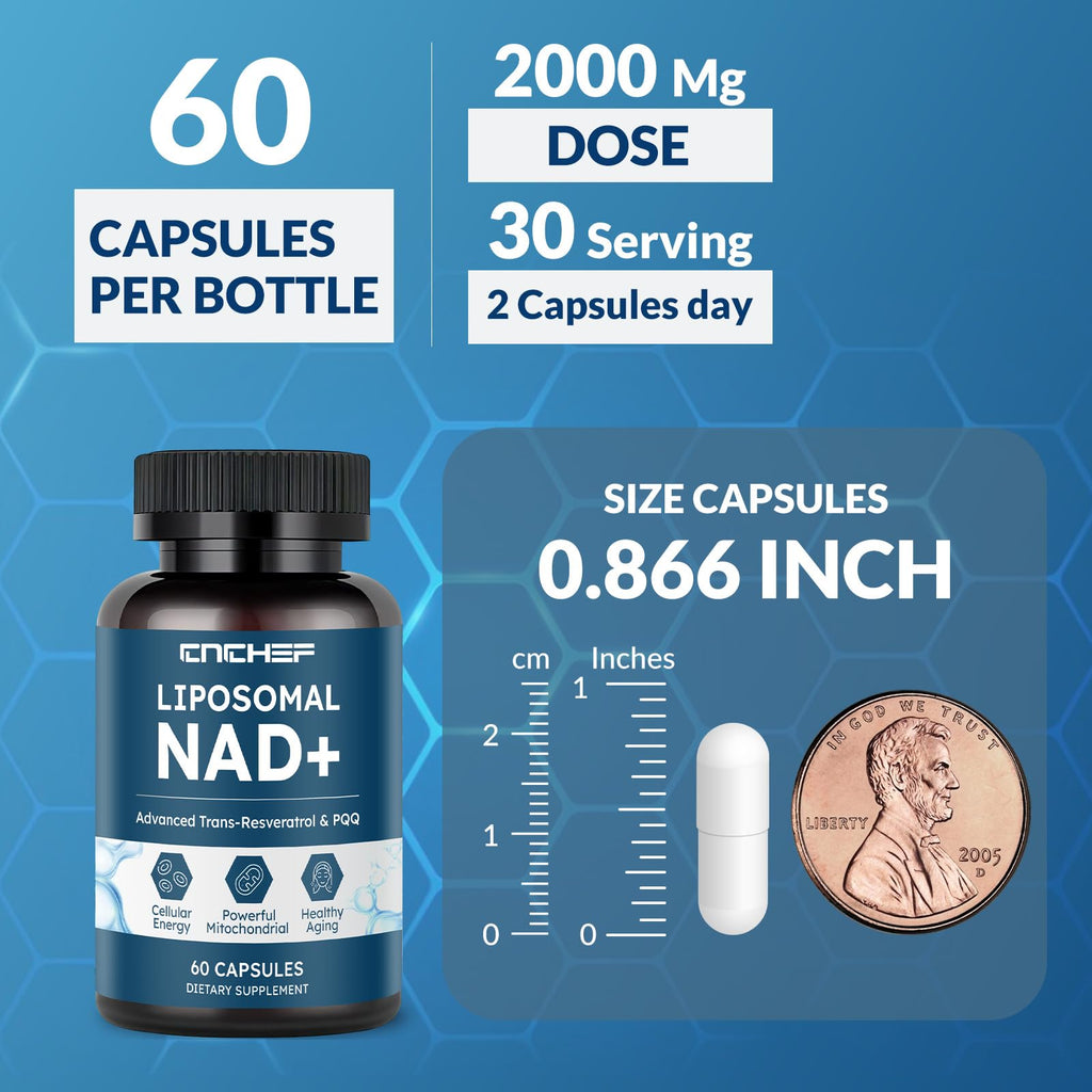 CNCHEF Liposomal NAD Supplement -1000mg, NAD Resveratrol Supplement for Women & Men with Nicotinamide Riboside, Resveratrol, PQQ & TMG, NAD Plus Boosts NAD+ Levels, Anti-Aging & Brain, 60 Capsules CNCHEF Au supplements
