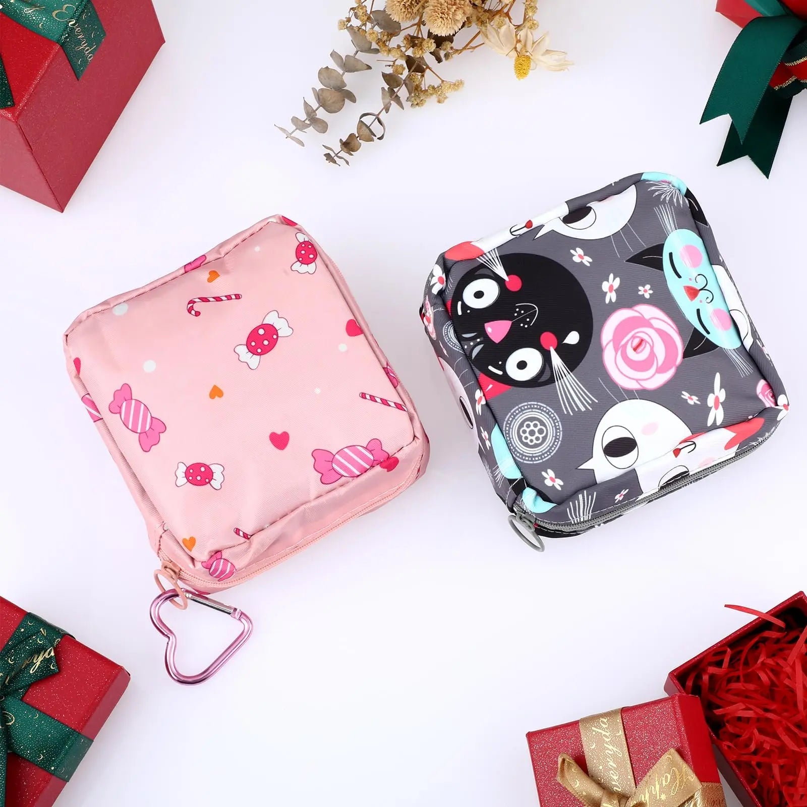 Abeillo 2Pcs Period Bag with Heart Carbiner, Sanitary Pad Storage Bag Samll Period Pouch Abeillo Au supplements
