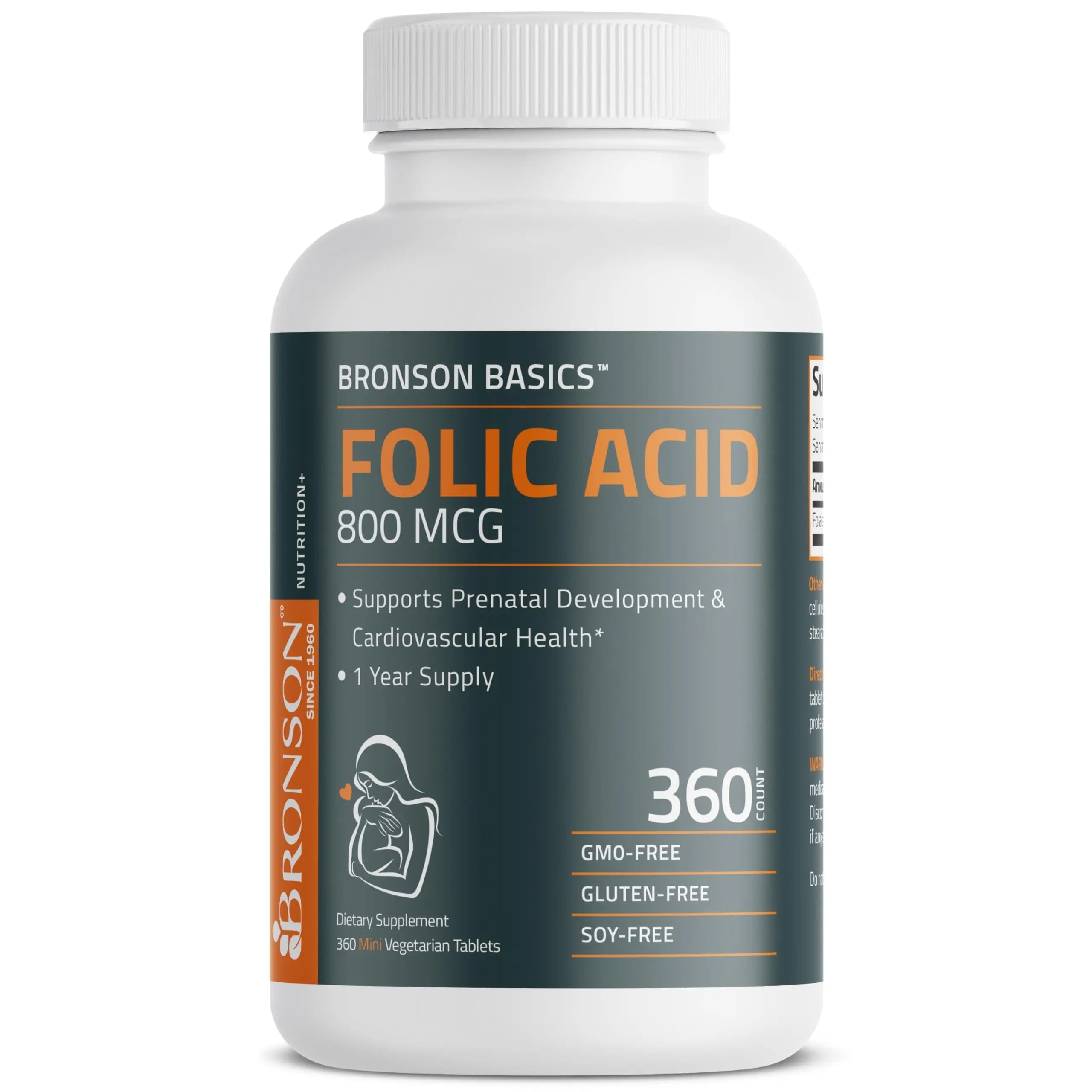 Bronson Folic Acid 800 MCG Supports Prenatal Development, 1 Year Supply, Non-GMO Bronson Au supplements