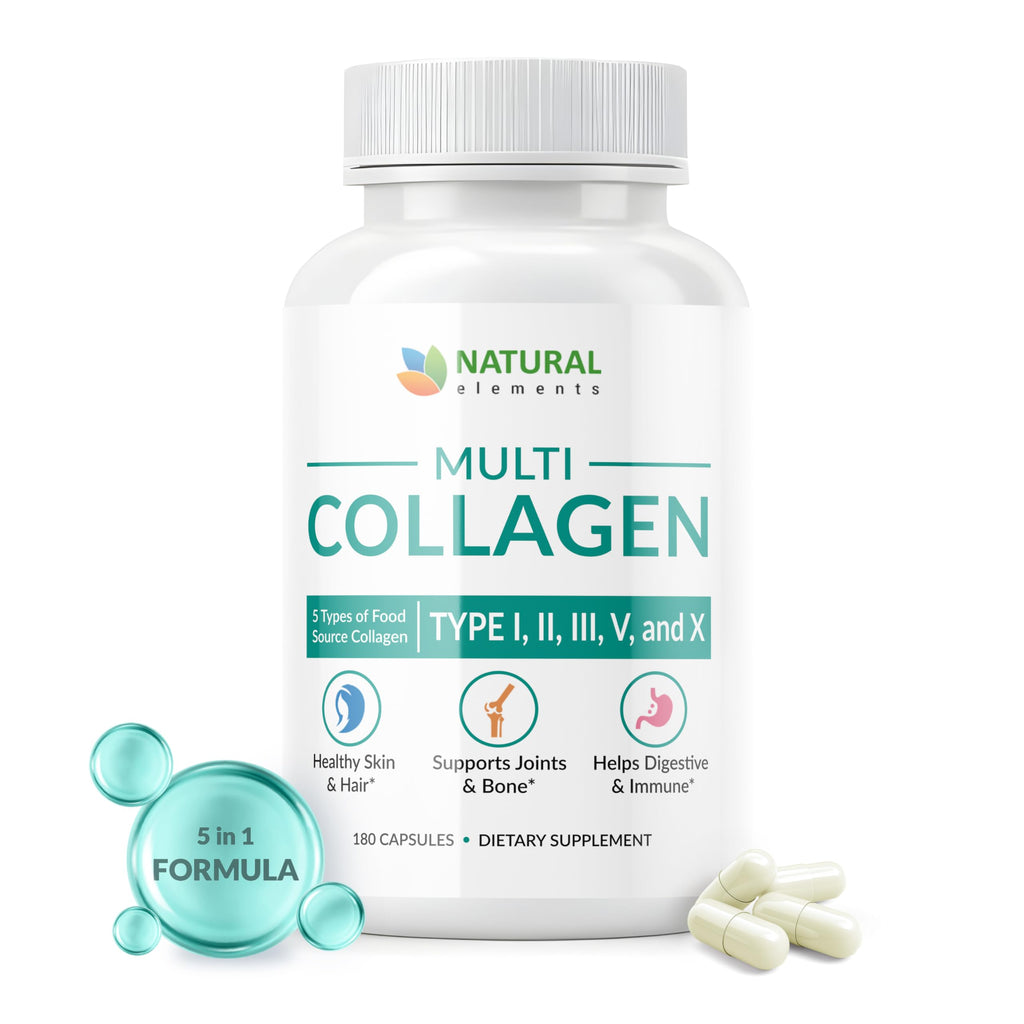 Multi Collagen 180 Protein Capsules - Type I, II, III, V, X Collagen Pills - Proprietary Blend of Eggshell, Chicken, Wild Fish & Grass-Fed