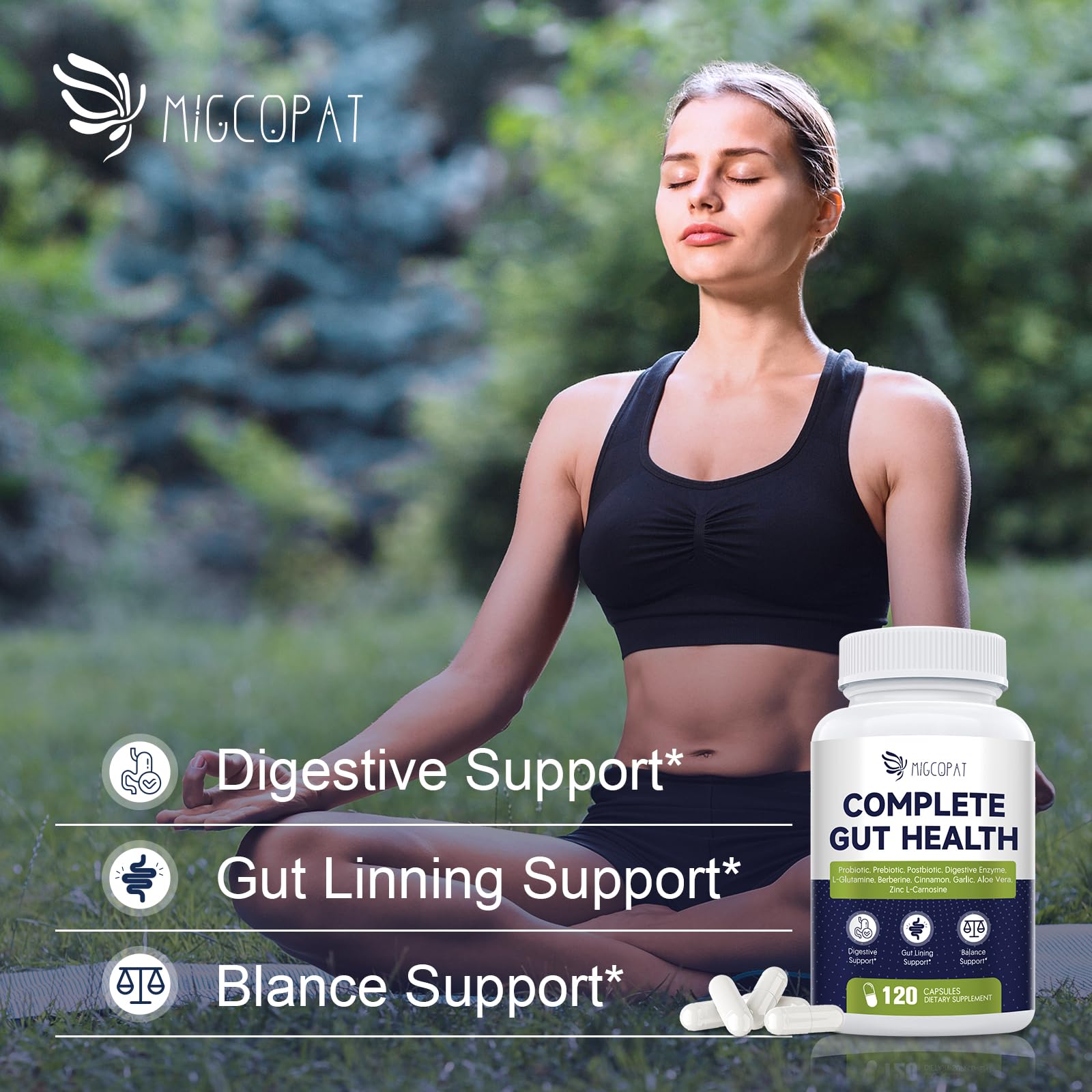 Migcopat Probiotics for Digestive Health, 80 Billion CFU Probiotics, Prebiotics, Postbiotics & Digestive Enzymes, Gut Health Capsules with Berberine, Cinnamon,