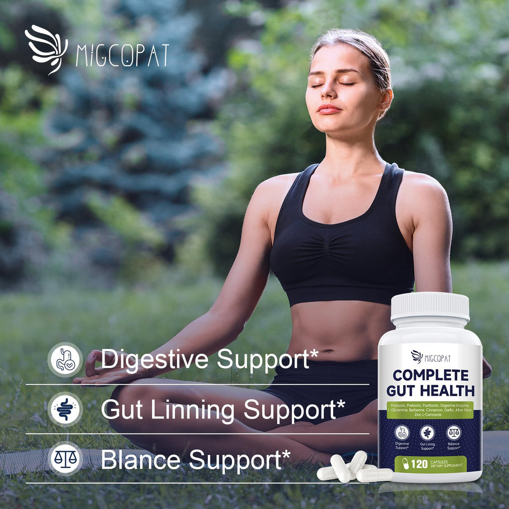 Migcopat Probiotic Prebiotic, Postbiotic & Digestive Enzymes for Digestive Health, 80 Billion CFU Probiotics Complete Gut Support with Berberine, Cinnamon, L-Glutamine