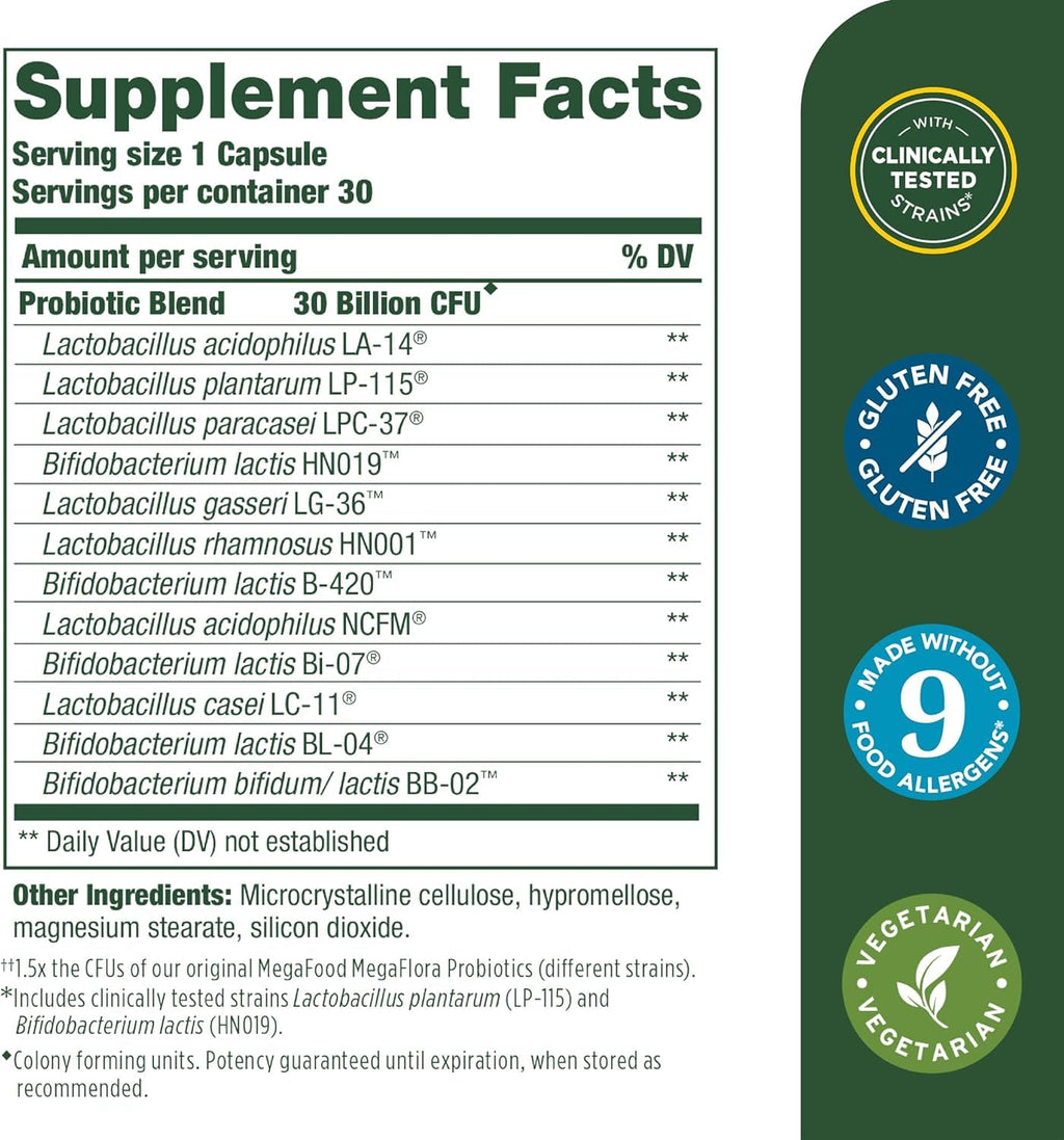 MegaFood Digestive Probiotic - 12 Strain Vegetarian Probiotics for Women & Men, 30 Billion CFUs, Support Gut Health, Probiotics for Digestive Health Help Relieve Occasional Gas & Bloating, 30 Capsules MegaFood Au supplements