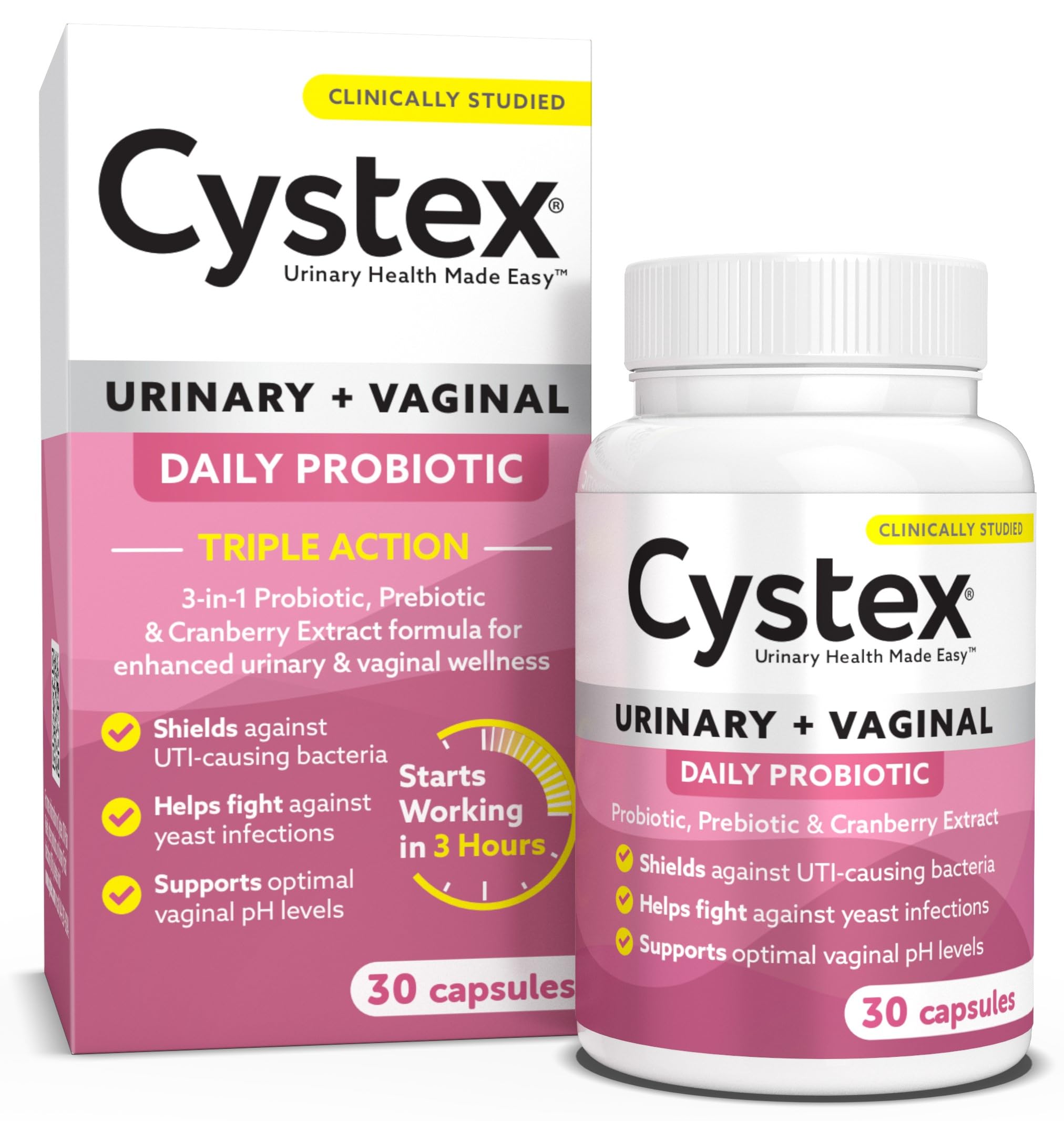 Cystex 3-in-1 Urinary Tract Probiotic for Women - Fast-Acting UTI & Yeast Infection Support with Prebiotics, Probiotics, & Cranberry - Supports Vaginal pH & Flora Balance - 30 Capsules Cystex Au supplements
