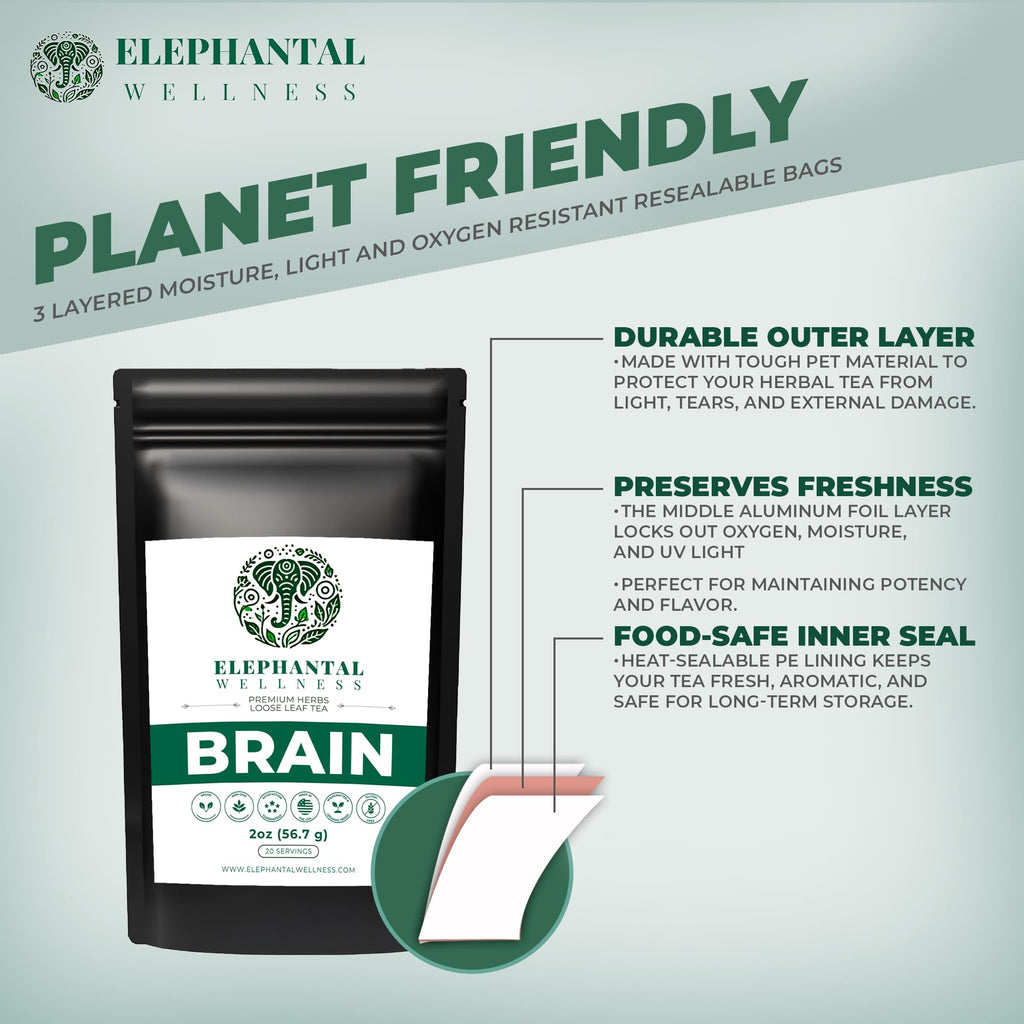Elephantal Wellness Premium Brain Herbal Tea | Nootropic Focus & Mental Clarity with Ginkgo, Bacopa, Gotu Kola & Rosemary | Non-GMO, Caffeine-Free Coffee Alternative, Handmade Loose Leaf Blend, 2oz Loose Leaf, 20 Servings Elephantal Wellness Au supplements