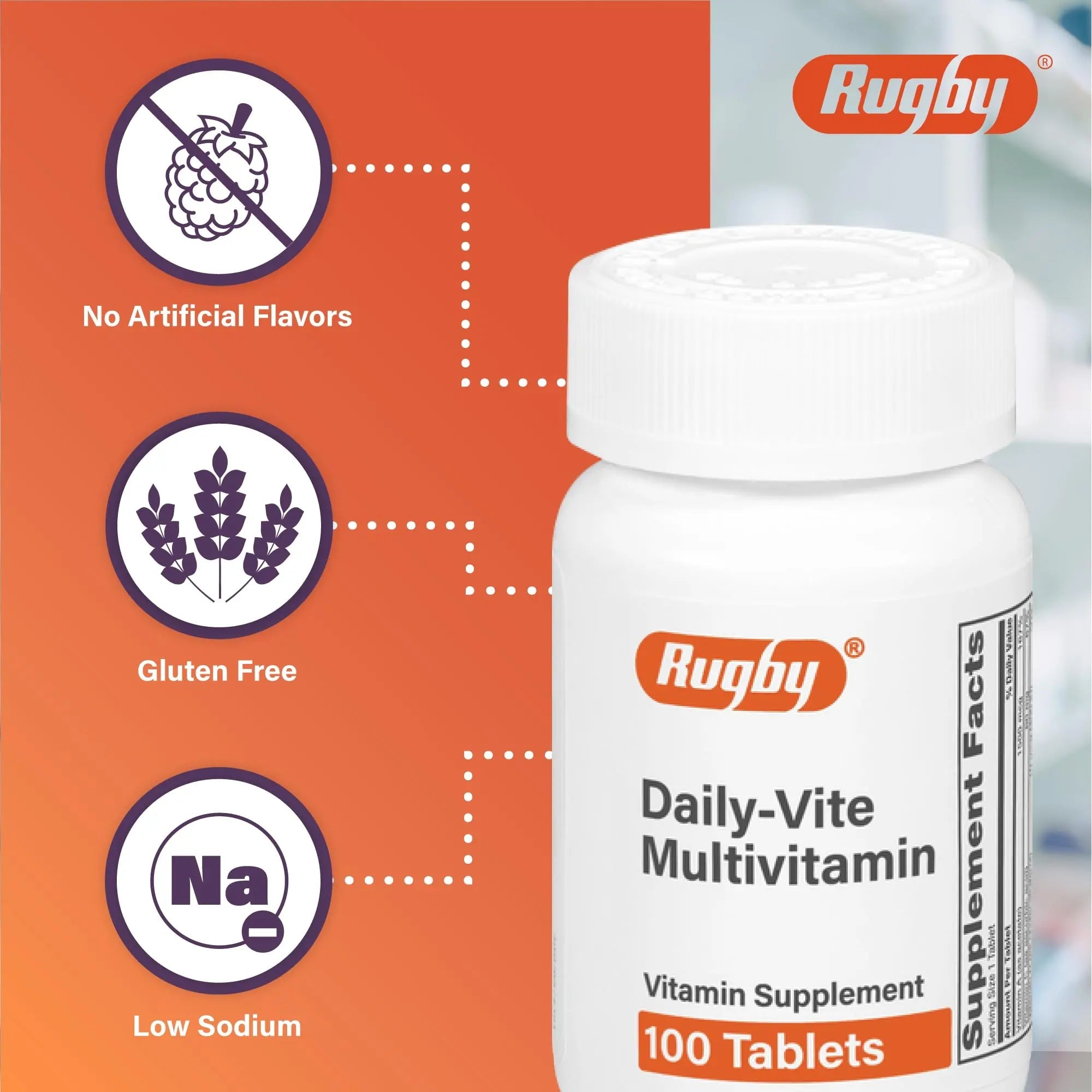 Rugby Daily-Vite Multivitamin - Daily Vitamin Supplement - 100 Tablets (1 Pack) RUGBY LABORATORIES Au supplements