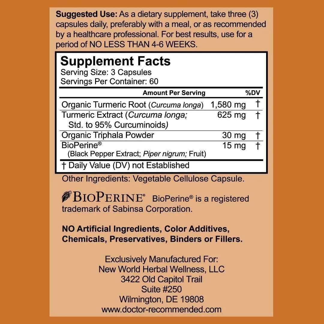 Turmeric Curcumin - 2250mg/d - Veggie Caps - 95% Curcuminoids with Black Pepper DOCTOR RECOMMENDED SUPPLEMENTS Au supplements