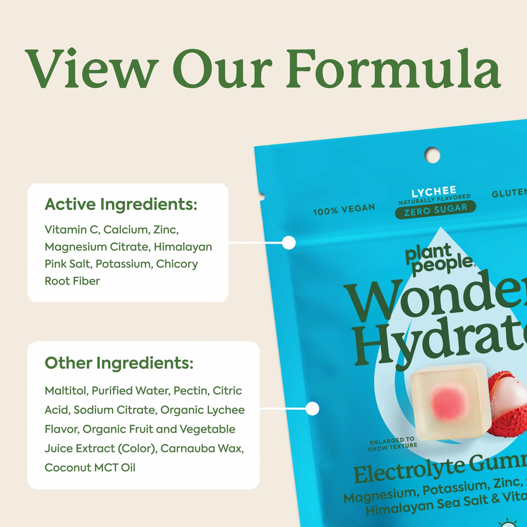 Plant People WonderHydrate Electrolyte Gummies – Vegan Hydration Supplement with Magnesium, Potassium, Zinc, Vitamin C & Himalayan Sea Salt – Zero Sugar Lychee (42 Count) Plant People Au supplements