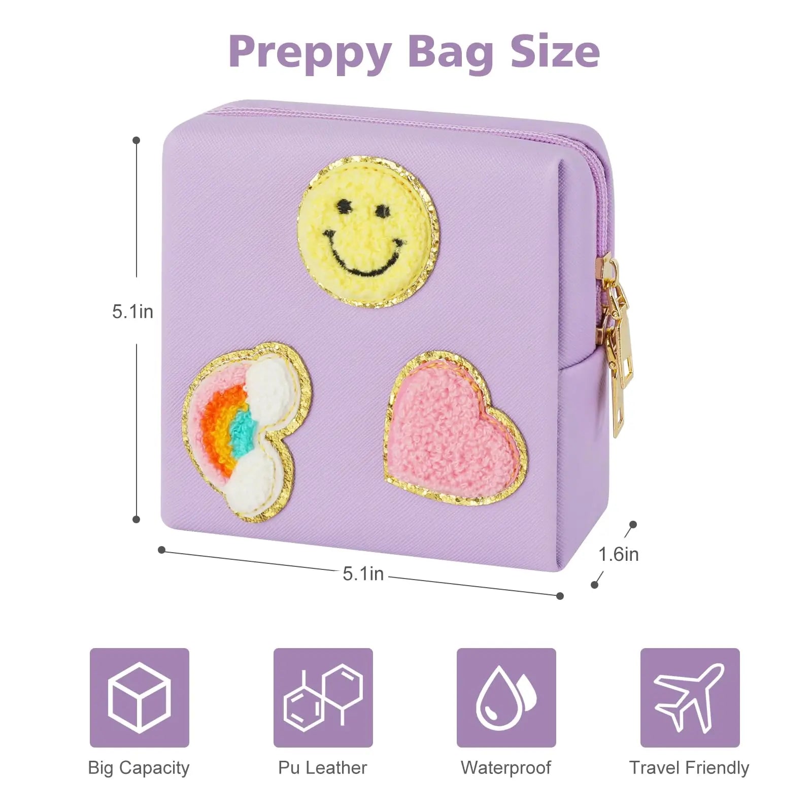 Preppy Patch Period Bag for Teen Aged Girls, Sanitary Napkin Storage Bag, Functional PU Leather Sanitary airogym Au supplements