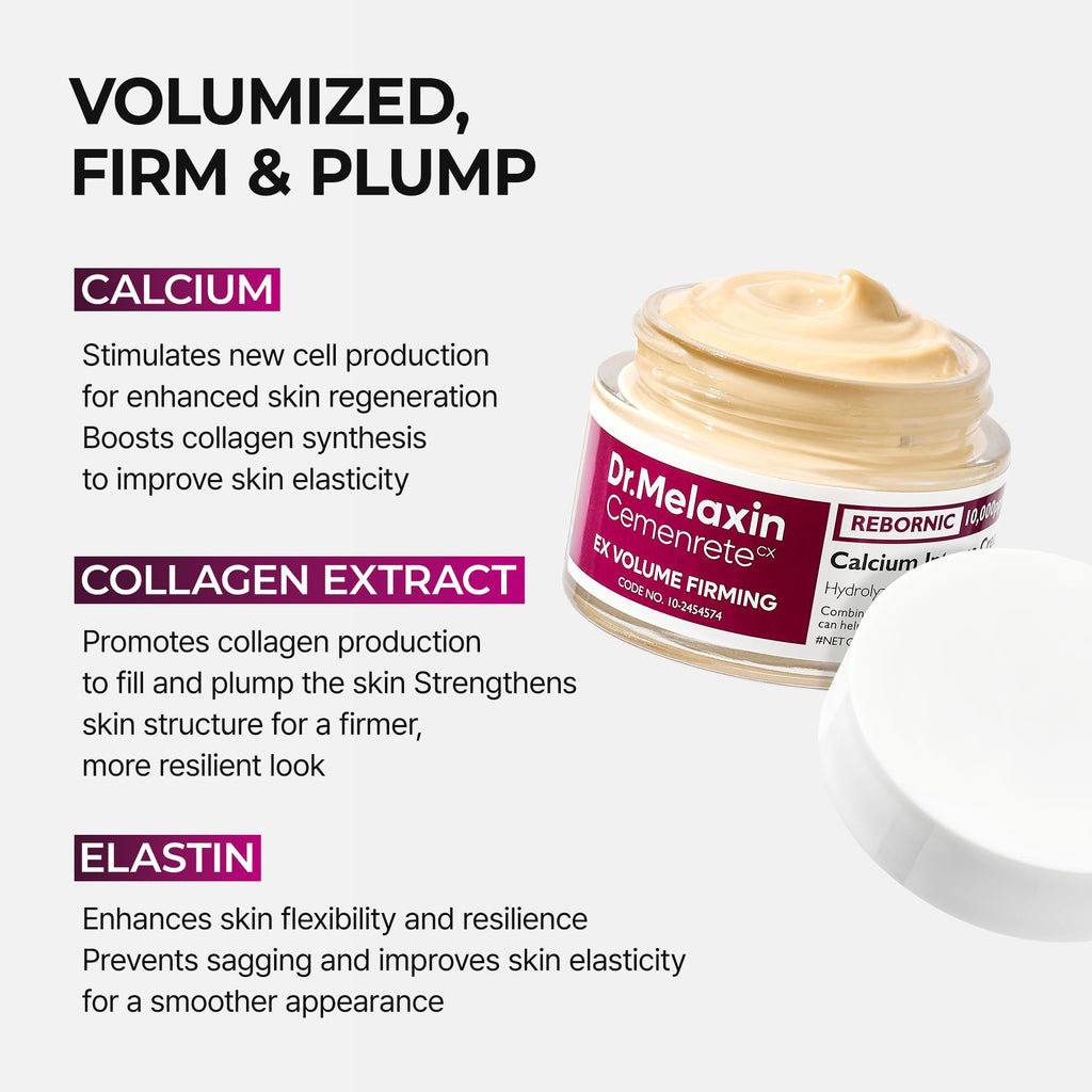 Dr.Melaxin Calcium Intense Firming Cream 50ml (1.69 fl oz) – Rebornic 10,000ppm, Niacinamide & Hydrolyzed Elastin