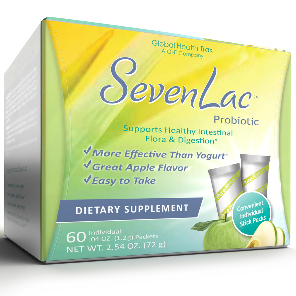 Global Health Trax SevenLac Apple Probiotic Powder Drink Mix, Probiotics for Women, Men, and Kids – Smooth Digestive Support - Relieves Constipation and Gas – 60 Packets, 2.54 Oz, Non-GMO, Gluten-Free ght Global Health Trax Au supplements