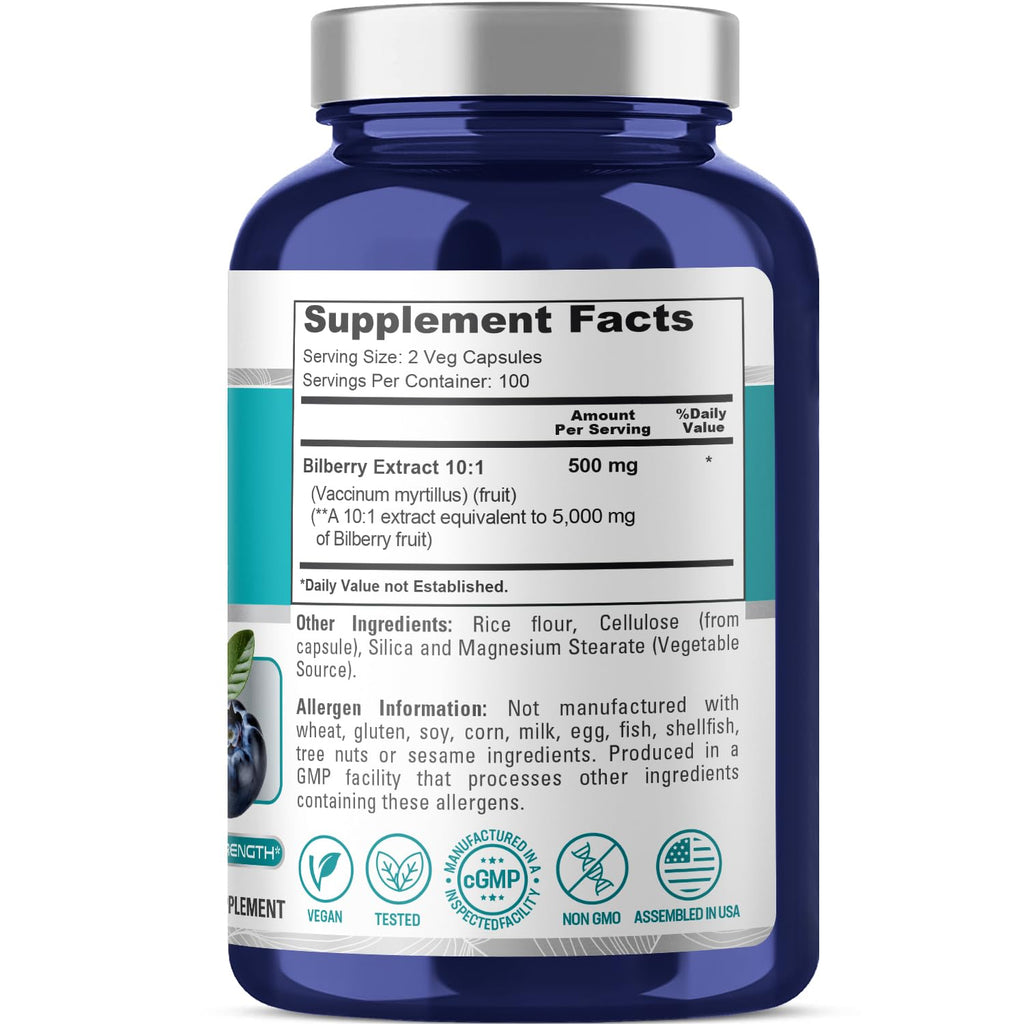NusaPure Bilberry Extract 5,000mg 200 Vegetarian caps (Non-GMO, Vegan) NusaPure Au supplements