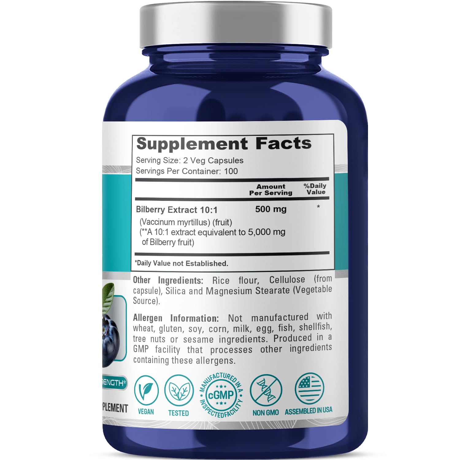 NusaPure Bilberry Extract 5,000mg 200 Vegetarian caps (Non-GMO, Vegan) NusaPure Au supplements