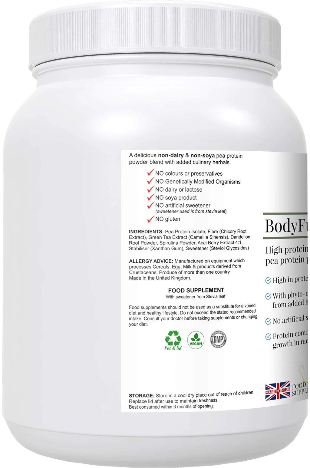 Complementary Supplements - BodyFuel Hypoallergenic Pea Protein Isolate Powder Plus Phytonutrients Complementary Supplements Au supplements