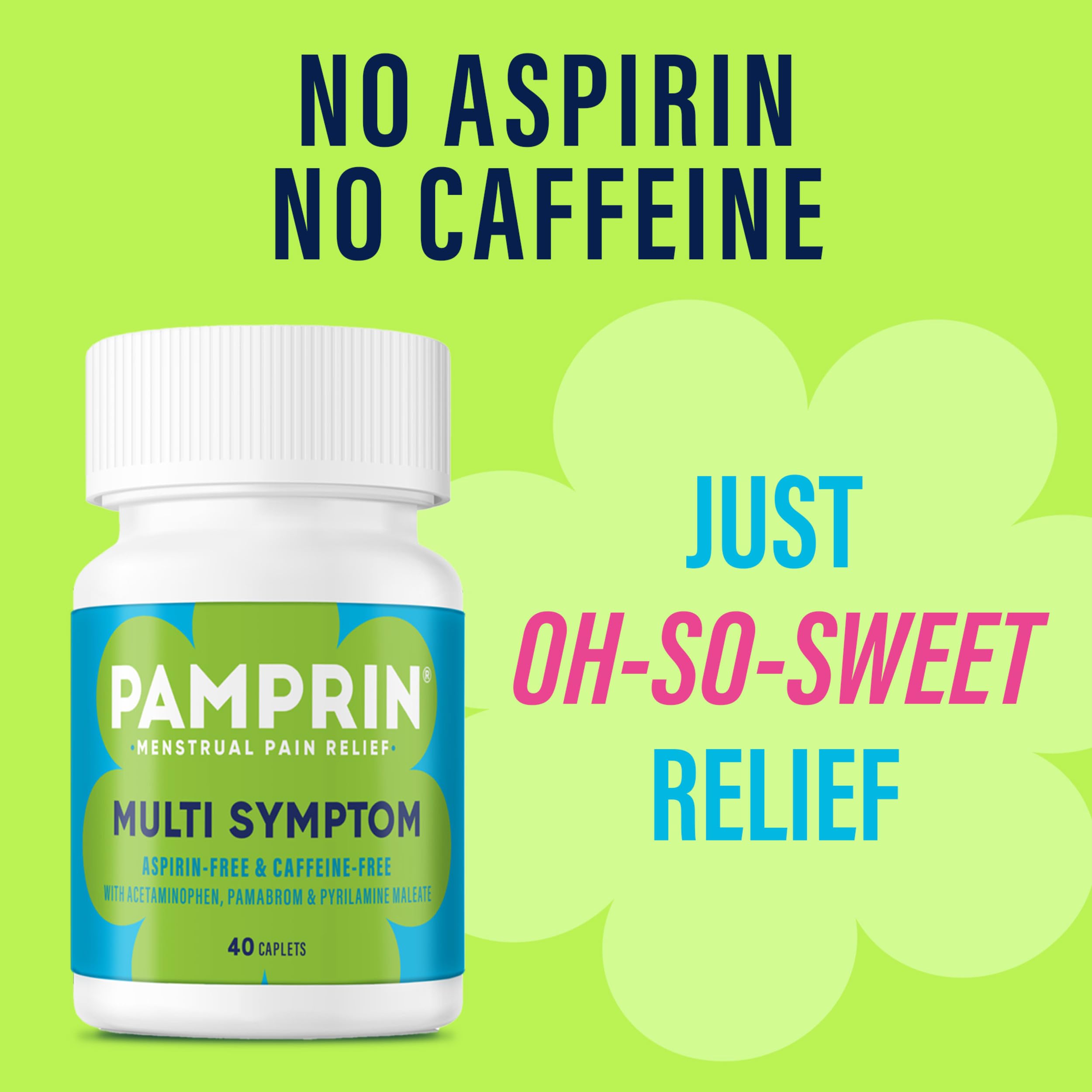 Pamprin Multi-Symptom Formula, with Acetaminophen, Menstrual Period Symptoms Relief including Cramps, Pain, Bloating, and Irritability 40 Caplets Pamprin Au supplements