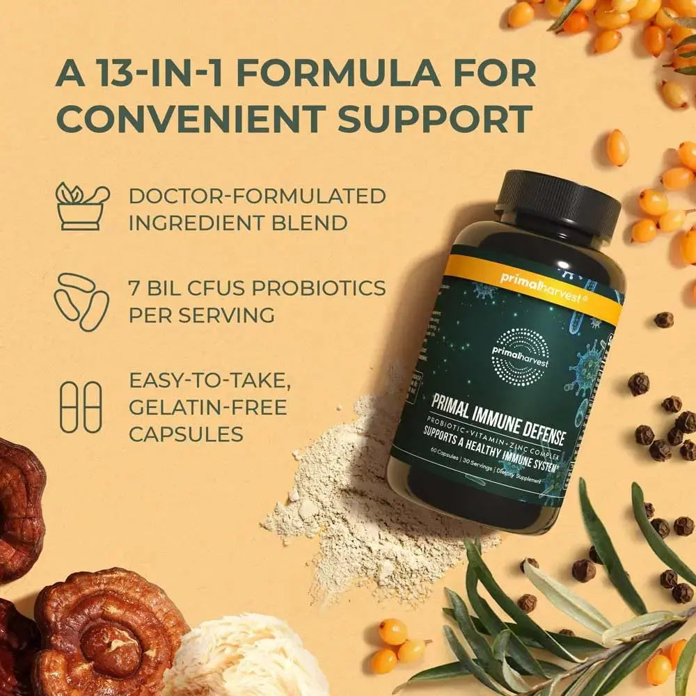 Primal Harvest Primal Immune Defense: 10-in-1 Immune Support with Probiotics, Zinc, Vitamins C, B6, D3 & K2 Primal Harvest Au supplements