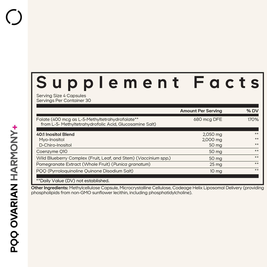 Codeage PQQ Ovarian Harmony+ Supplement - PQQ (Pyrroloquinoline Quinone), Myo-Inositol & D-Chiro-Inositol 40:1 Blend, Folate 5-MTHF, CoQ10, Wild Blueberry - Liposomal Delivery - Non-GMO - 120 Capsules Codeage Au supplements
