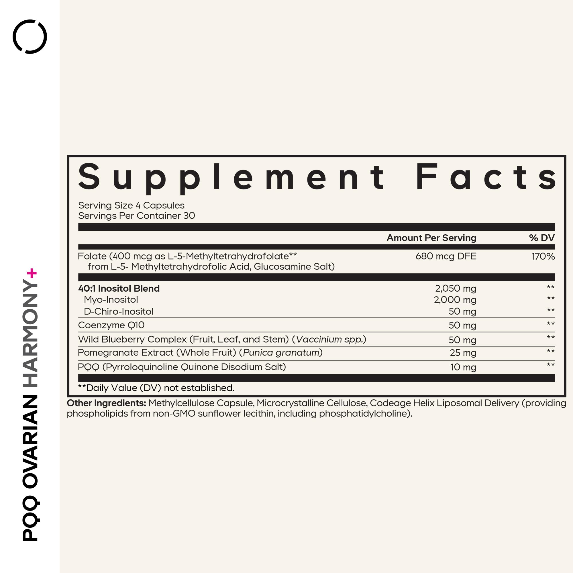 Codeage PQQ Ovarian Harmony+ Supplement - PQQ (Pyrroloquinoline Quinone), Myo-Inositol & D-Chiro-Inositol 40:1 Blend, Folate 5-MTHF, CoQ10, Wild Blueberry - Liposomal Delivery - Non-GMO - 120 Capsules Codeage Au supplements