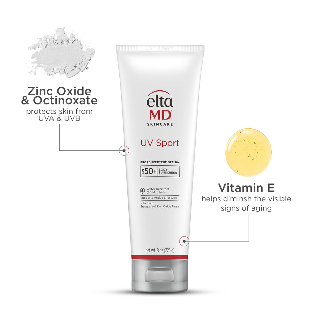 EltaMD UV Sport Sunscreen Lotion SPF 50 - Face and Body Sunscreen SPF 50, Water & Sweat Resistant