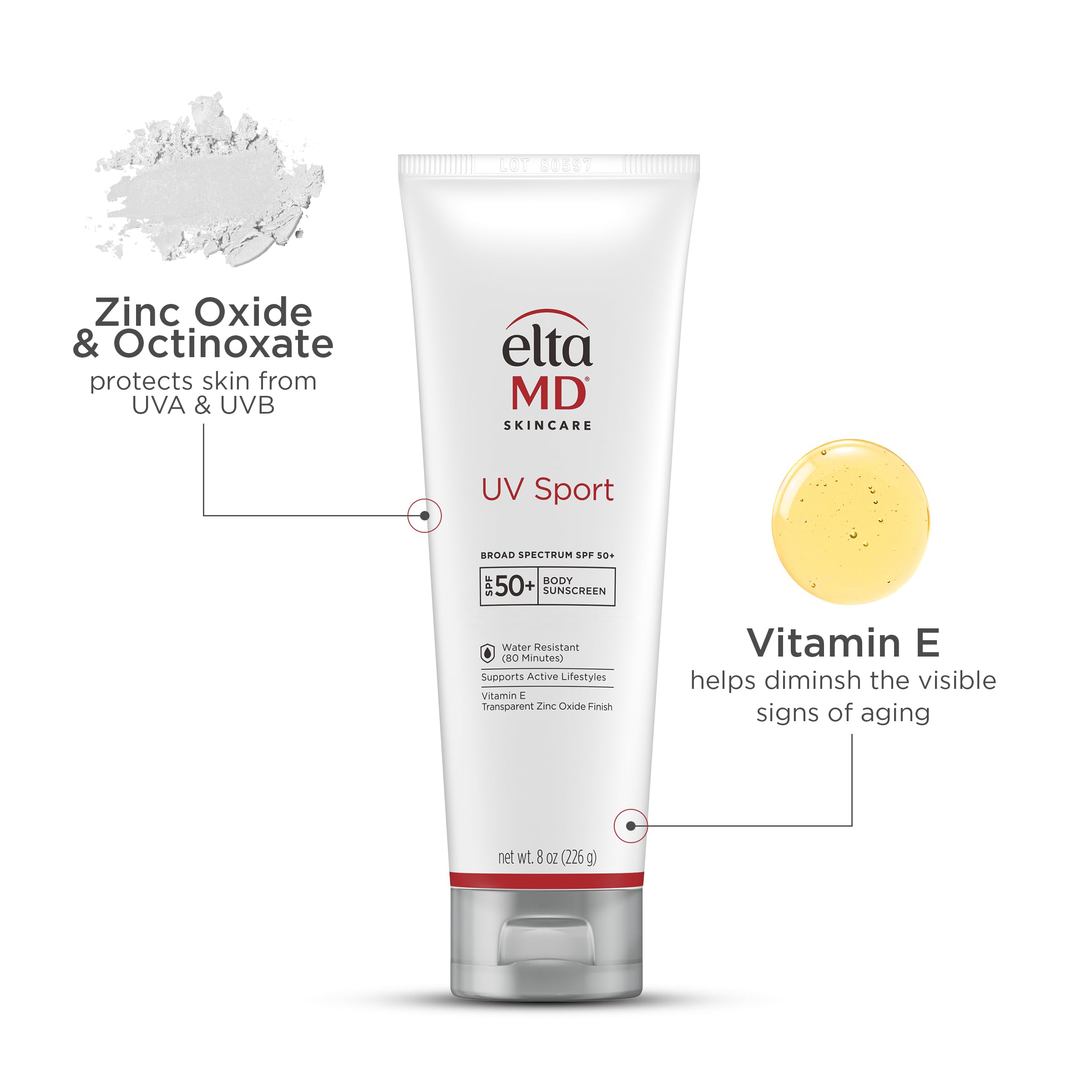 EltaMD UV Sport Sunscreen Lotion SPF 50 - Face and Body Sunscreen SPF 50, Water & Sweat Resistant