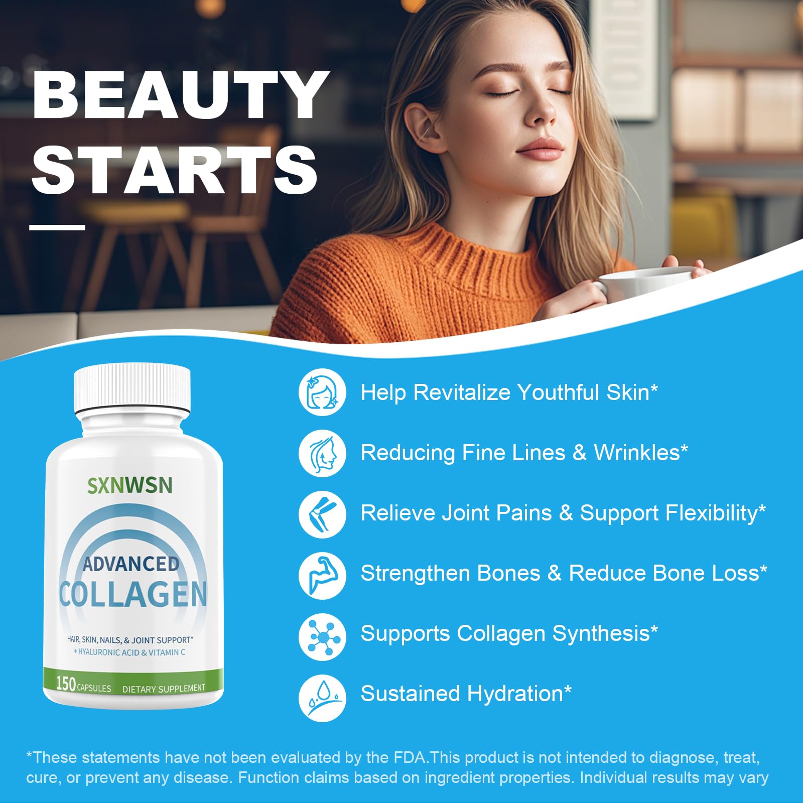 Advanced Multi Collagen Supplement with Vitamin C + Hyaluronic Acid - Hydrolyzed Collagen Peptides Supports for Skin, Joints & Hair* | Collagen Complex 150 Capsules for Women or Men SXNWSN Au supplements