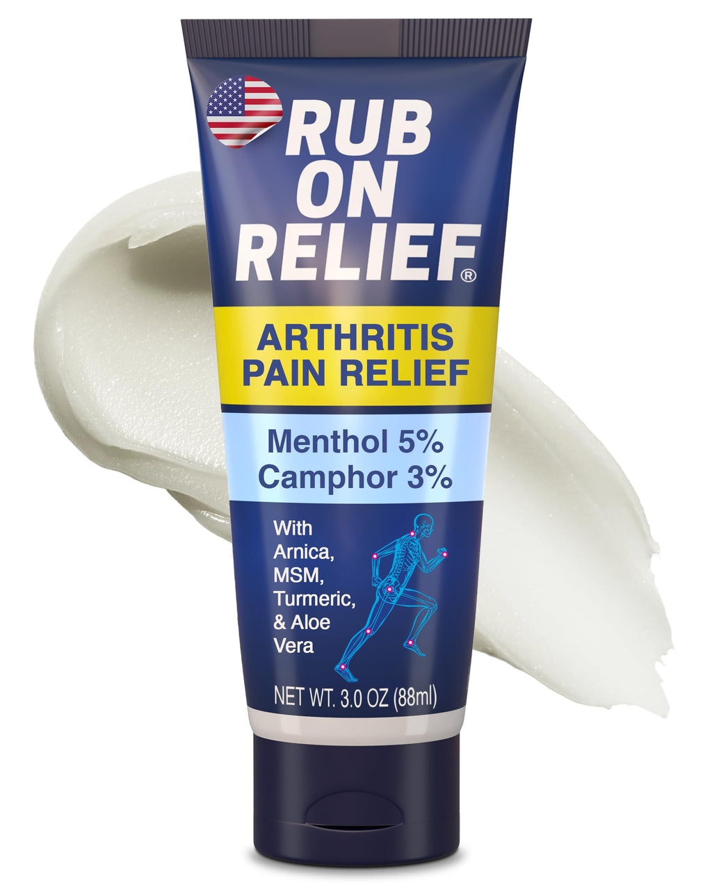 RUB ON RELIEF Arthritis Pain Relief Cream – 10-in-1 Non-Greasy Joints Pain Cream for Knees, Back, Neck, Hands, & Muscle Aches with Menthol, Camphor, Arnica, MSM & Turmeric Up to 8 Hours, 3oz (1 Pack) RUB ON RELIEF Au supplements