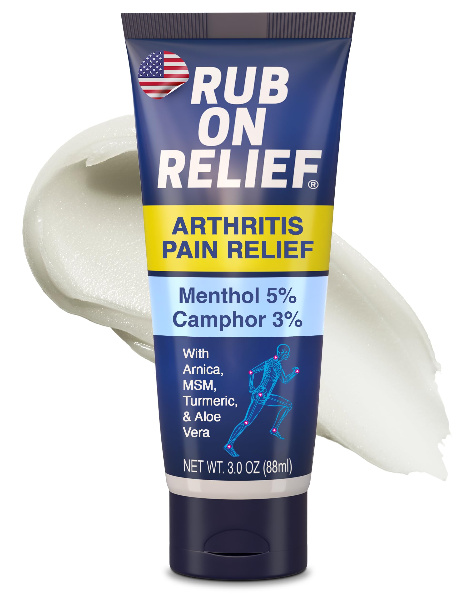 RUB ON RELIEF Arthritis Pain Relief Cream – 10-in-1 Non-Greasy Joints Pain Cream for Knees, Back, Neck, Hands, & Muscle Aches with Menthol, Camphor, Arnica, MSM & Turmeric Up to 8 Hours, 3oz (1 Pack) RUB ON RELIEF Au supplements
