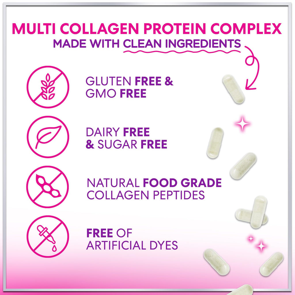 Multi Collagen Supplement 2400 mg - Types I, II, III, V & X Multi Collagen Peptides Pills for Women & Men, Hydrolyzed Collagen Supplements, Hair, Skin, Nail, & Joint Support Supplement, 60 Capsules Hello Lovely! Au supplements