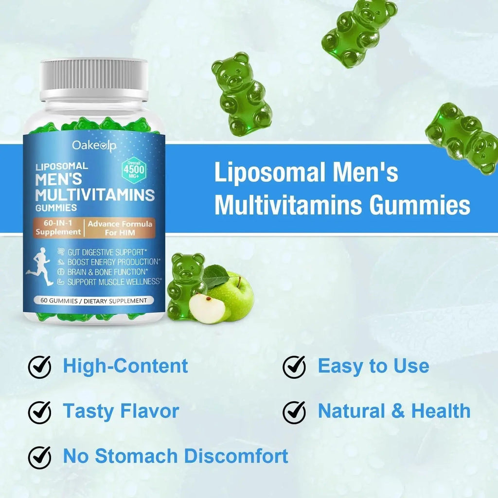 60-IN-1 Liposomal 120+ Nutrients Men's Multivitamin Gummy 4500MG+ Overall,300Billion Probiotics, Algal DHA, CoQ10, Turmeric & Herbal Blends Oakevlp Au supplements