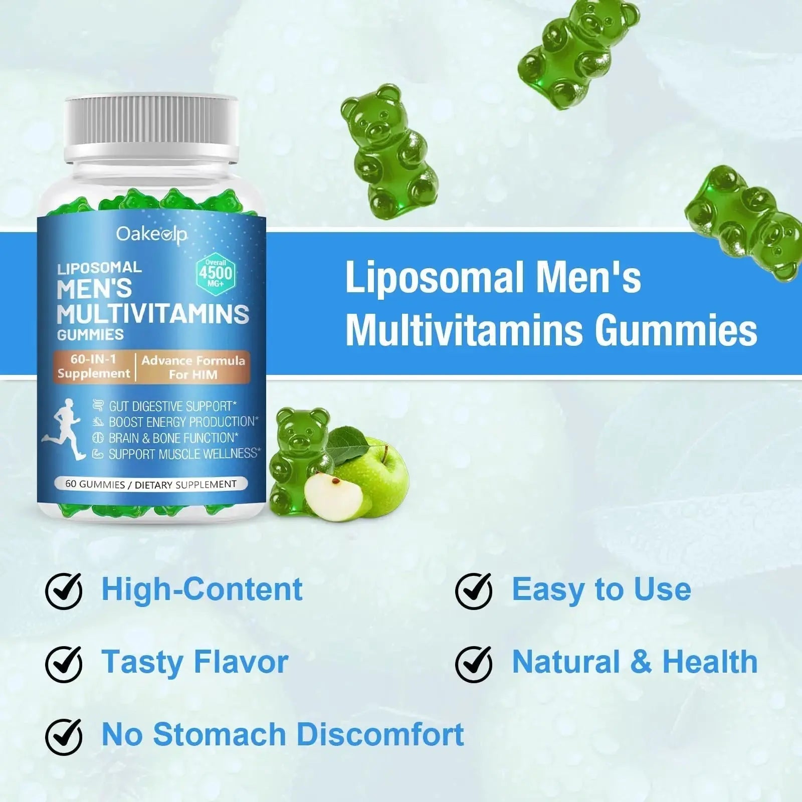 60-IN-1 Liposomal 120+ Nutrients Men's Multivitamin Gummy 4500MG+ Overall,300Billion Probiotics, Algal DHA, CoQ10, Turmeric & Herbal Blends Oakevlp Au supplements